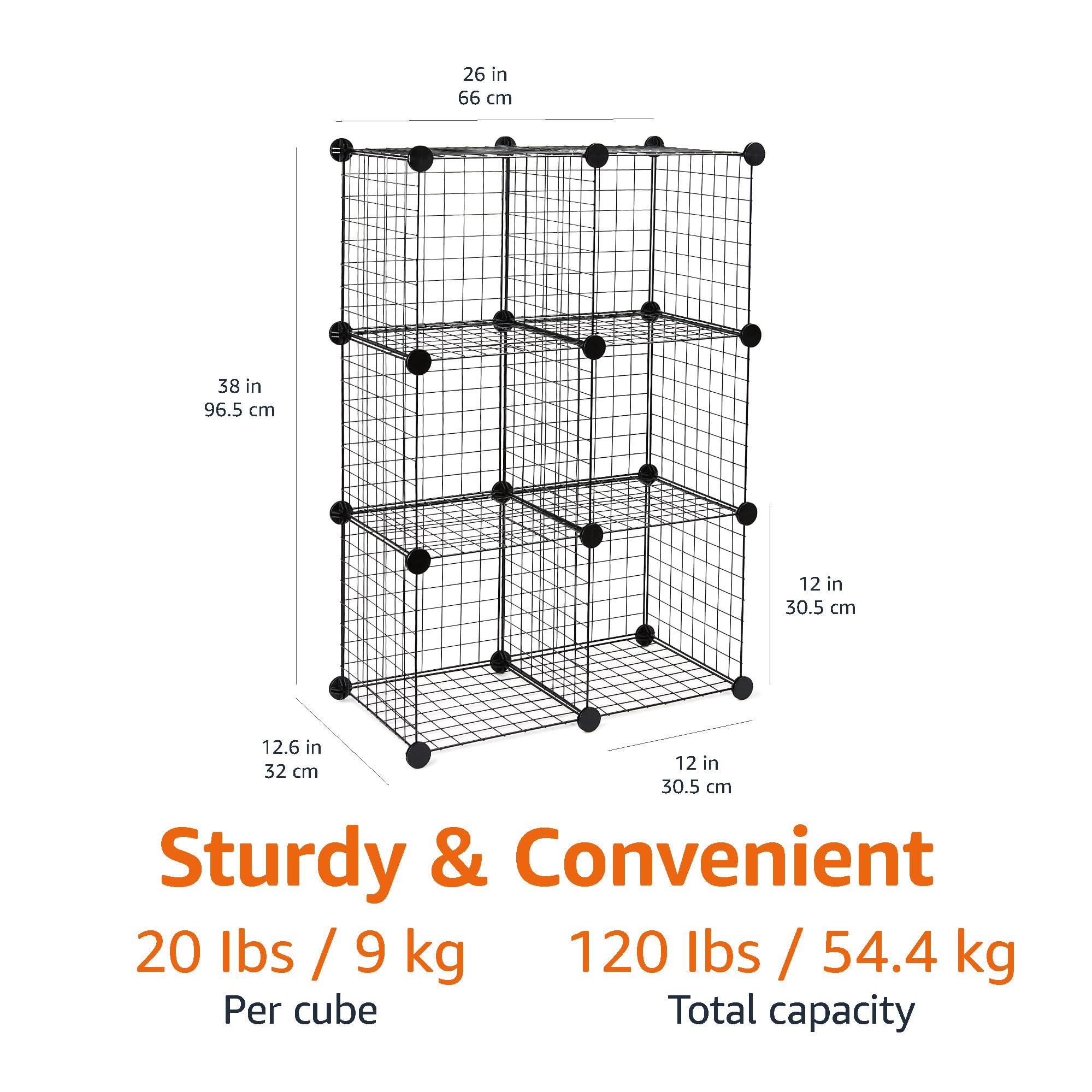 Amazon Basics Cube Wire Grid Stackable Storage Shelves, 6-Cube, 12.6"D x 26"W x 38"H, Black - Image 2