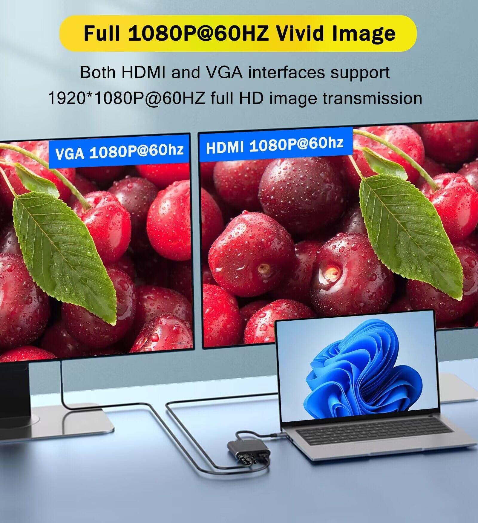AKWOR USB 3.0 to HDMI VGA Adapter, USB to HDMI USB to VGA Adapter for 2 Monitors, 1920 * 1080P@60HZ Full HD Display Video Converter Comaptible with Windows 7/8/10/11 and Mac OS Systems - Image 3