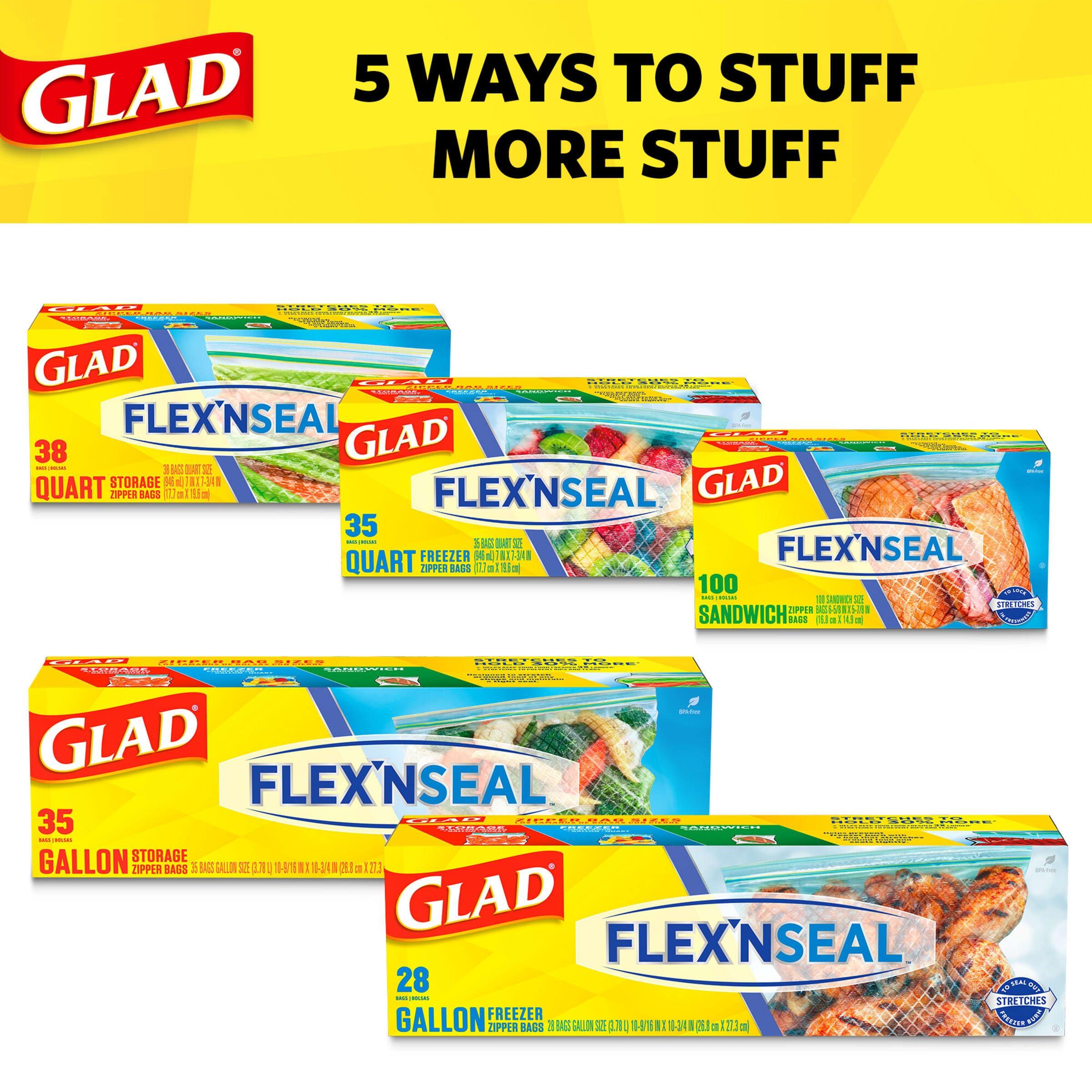 GladFlex'N Seal Freezer Storage Plastic Bags, Quart, 35 Count, Pack of 4 (Package May Vary) - Image 6