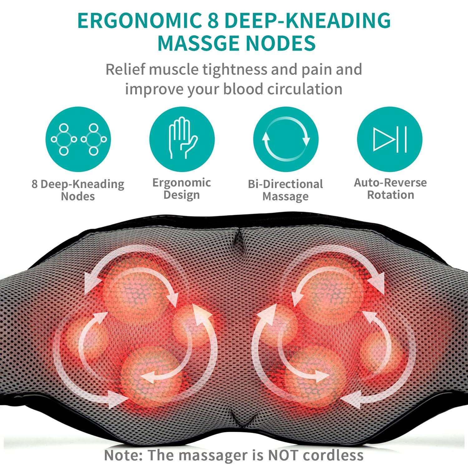 Shiatsu Neck and Back Massager with Soothing Heat, Nekteck Electric Deep Tissue 3D Kneading Massage Pillow for Shoulder, Leg, Body Muscle Pain Relief, Home, Office, and Car Use - Image 2