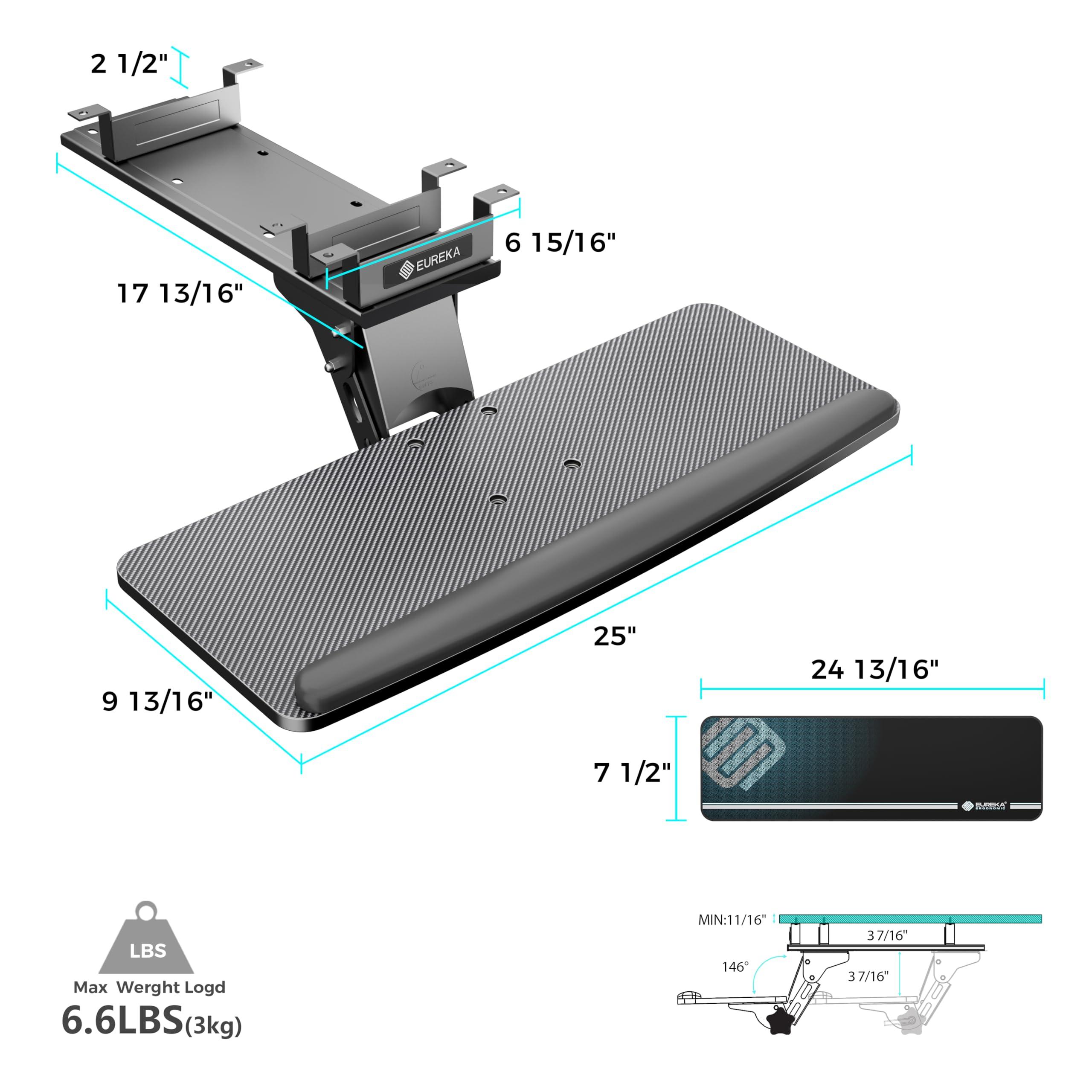 EUREKA ERGONOMIC Keyboard Tray Height Adjustable, Swivel Tilt Computer Keyboard Drawer Under Desk, 25x9.13'' Sliding Keyboard & Mouse Platform with Mouse Pad for Typing, Black - Image 3
