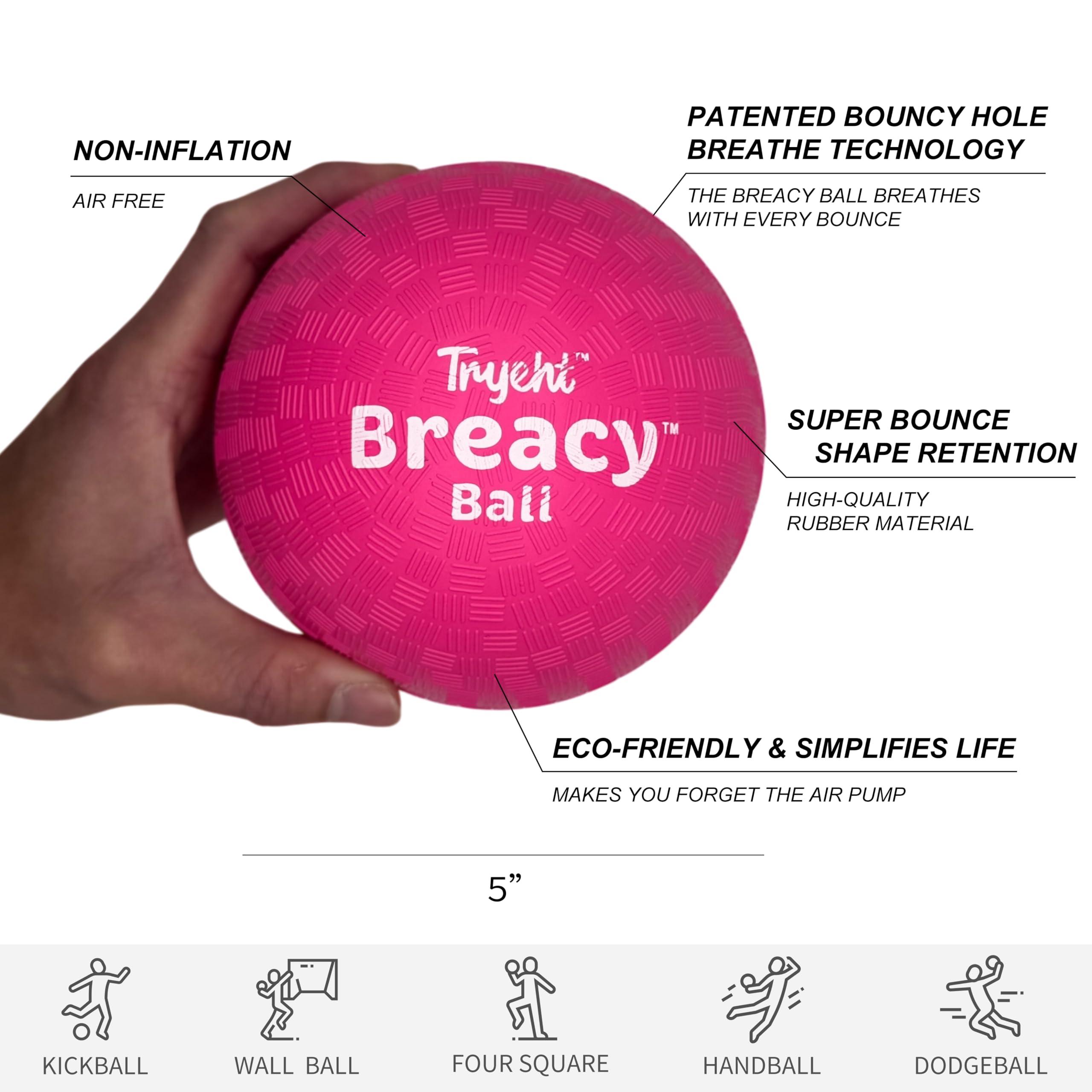 Tryeht 𝗦𝗲𝗹𝗳 𝗜𝗻𝗳𝗹𝗮𝘁𝗶𝗻𝗴 Ball 5" - Pump Free Playground Easy Grip Instant Healing Rubber Ball | Handball, Dodgeball, Mini Soccer Vollyball, Stress Support, Tension Sensory - Image 4