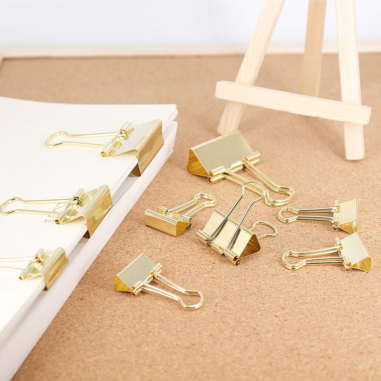 Gold Binder Clips Paper Clamps, Assorted Sizes Set (Small, Medium, Large) for Office School and Home Supplies - Image 5