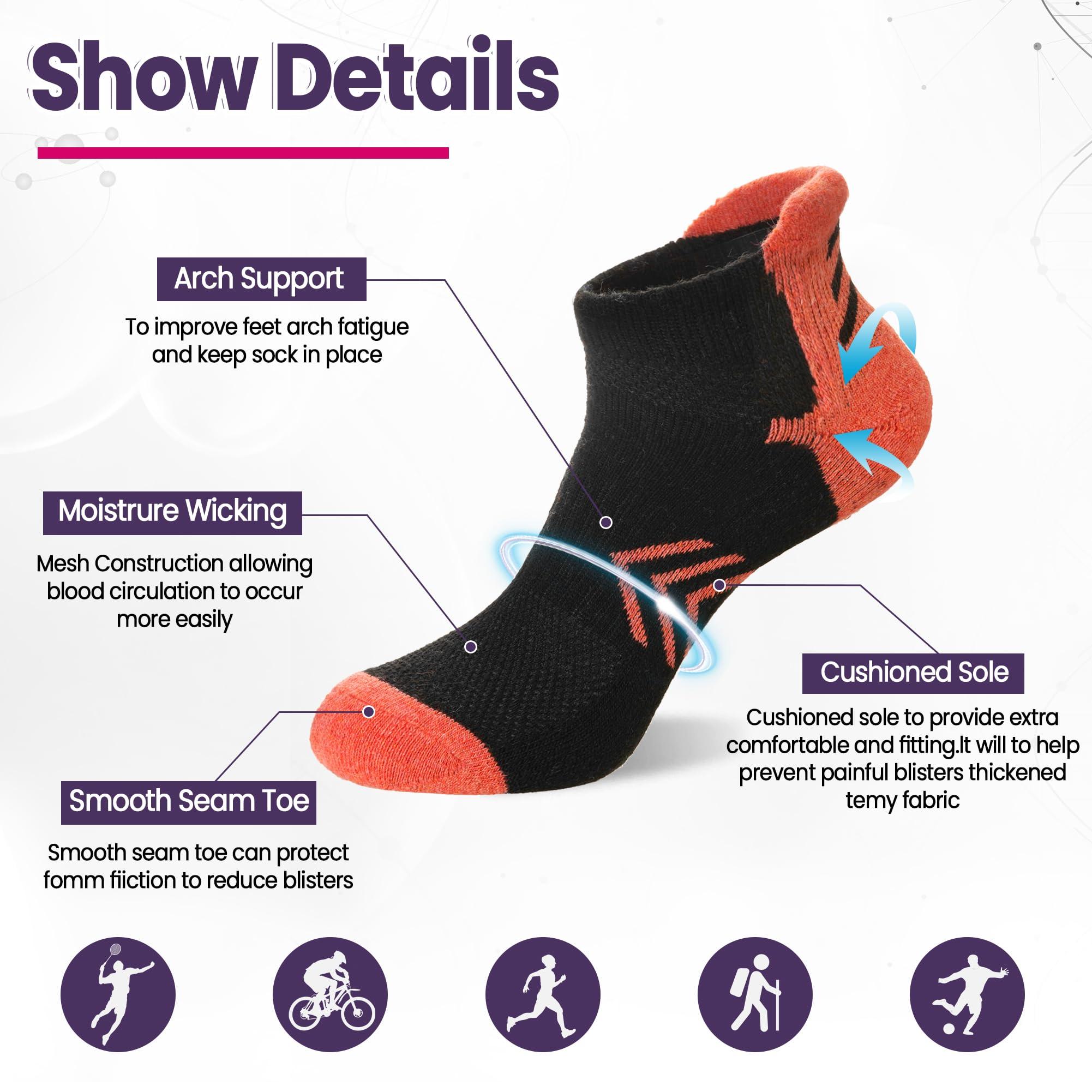 Velice Merino Wool Ankle Hiking Running Socks for Women Compression Thick Athletic Cushion Breathable No Show Socks 6 Pairs - Image 4