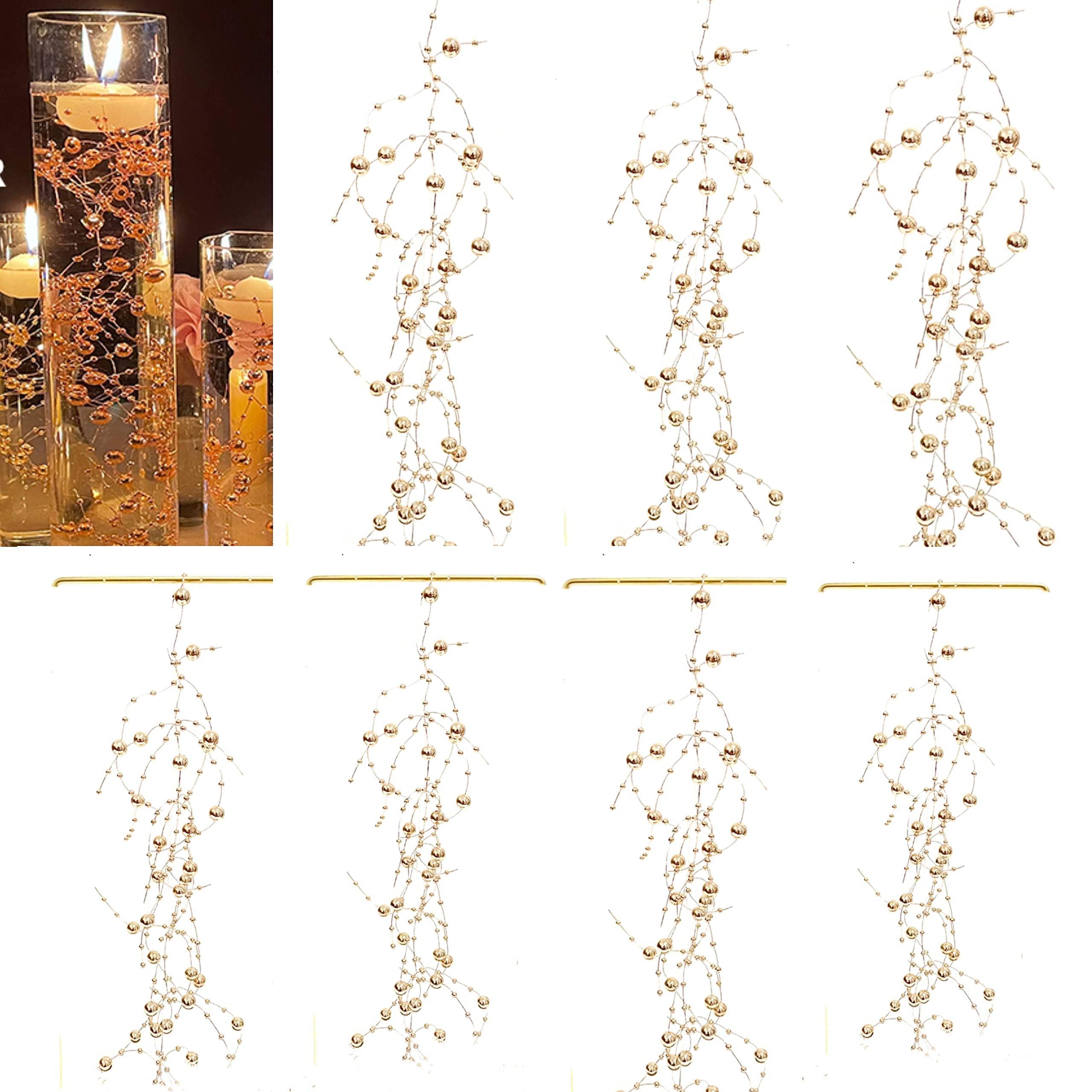 TeaSu 24Pcs Pearl String for Floating Candle Centerpieces, Pearl Vase Filler Decor for Wedding Centerpieces (Champagne Gold)