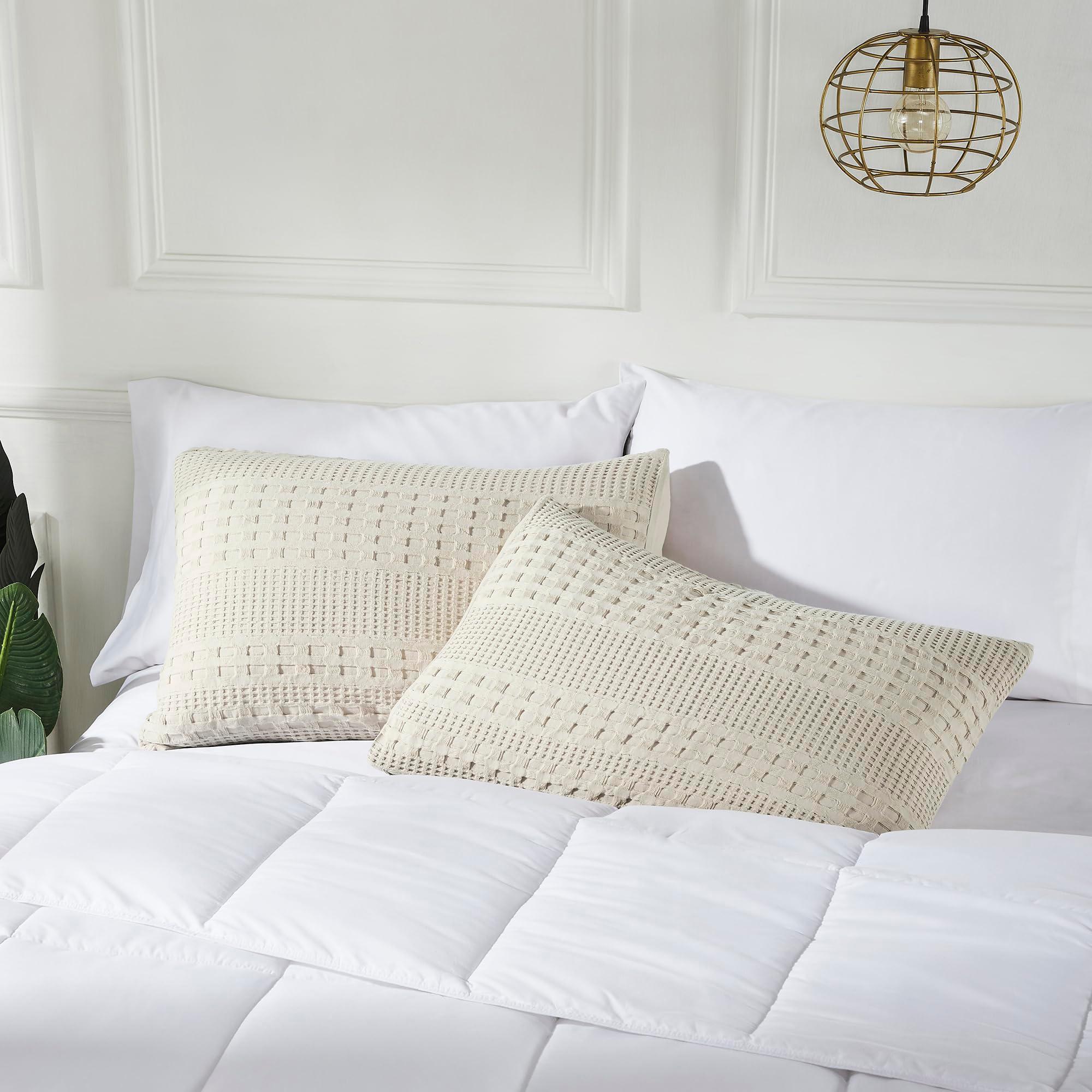 VHC Brands 100% Cotton Waffle Weave Natural King Size Sham Set of 2 20x36, Decorative Throw Pillow Covers/Shams, Boho Farmhouse Bedroom Decor - Image 6