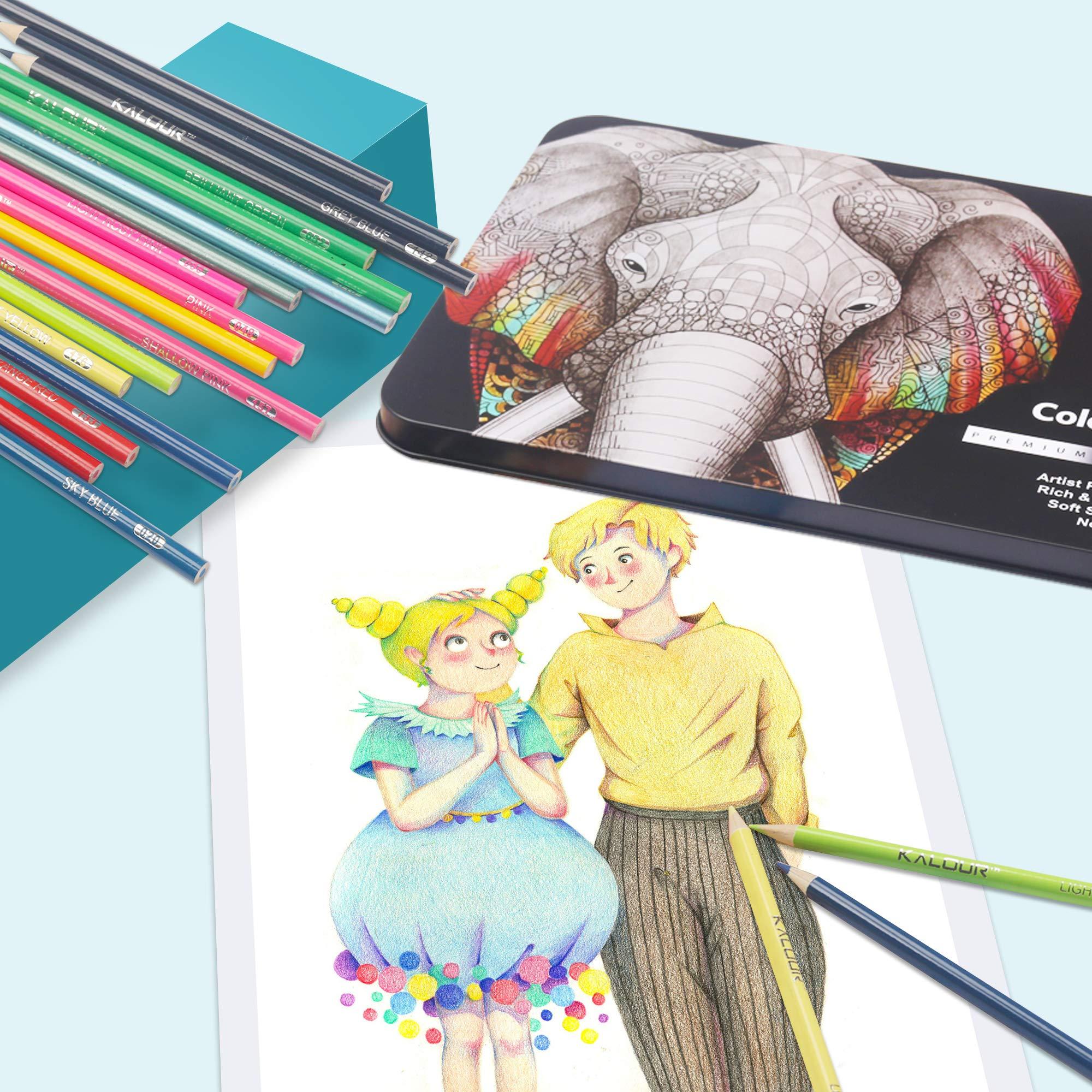 KALOUR 180 Colored Pencil Set for Adults Artists - Rich Pigment Soft Core -12 Metallic Pencil - Ideal for Coloring Drawing Sketching Shading Blending - Vibrant Color（Tin Case） - Image 2
