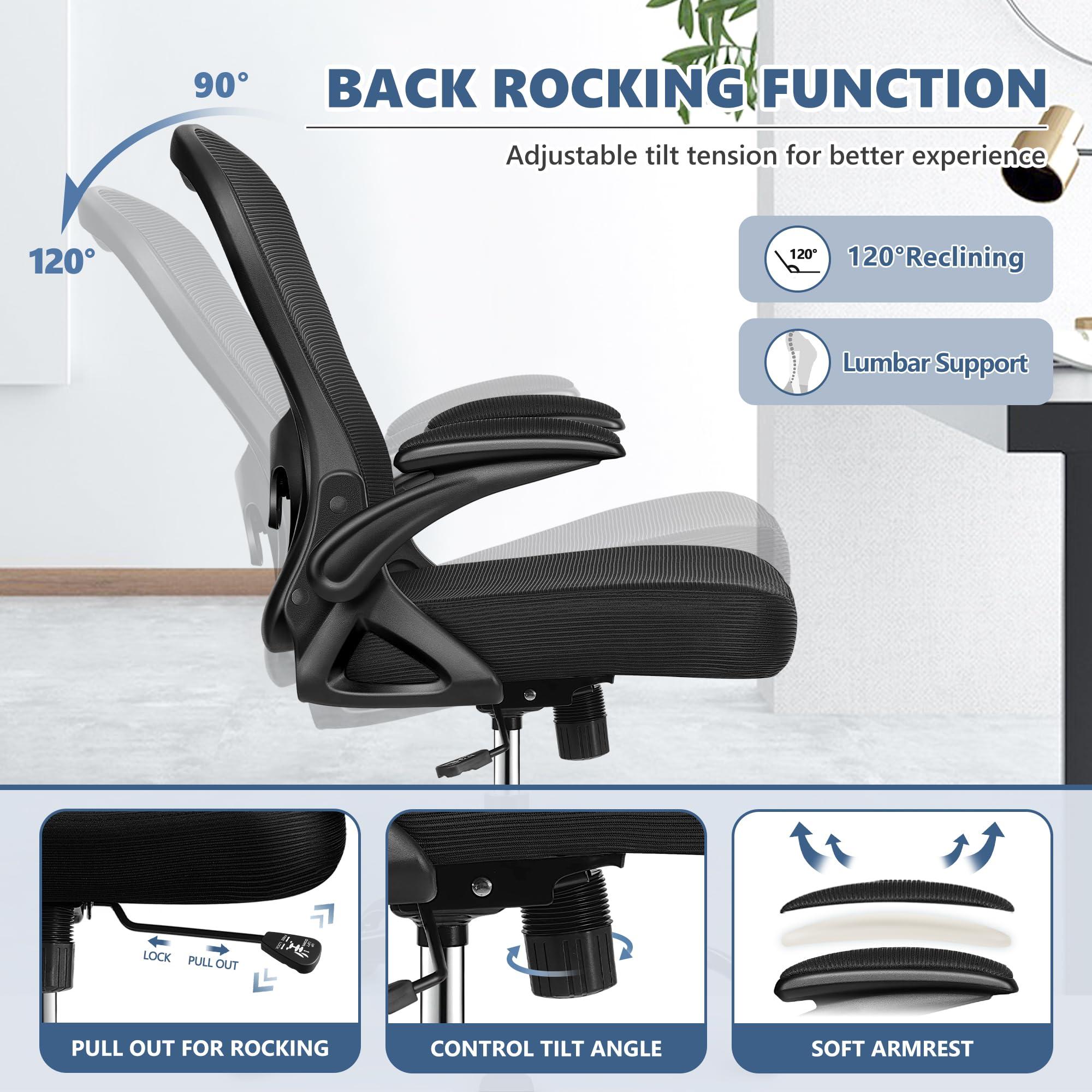 Winrise Office Chair Desk Chair, Ergonomic Mesh Computer Chair Home Office Desk Chairs, Swivel Task Chair Mid Back Breathable Rolling Chair with Adjustable Lumbar Support Flip Up Armrest (Black) - Image 5