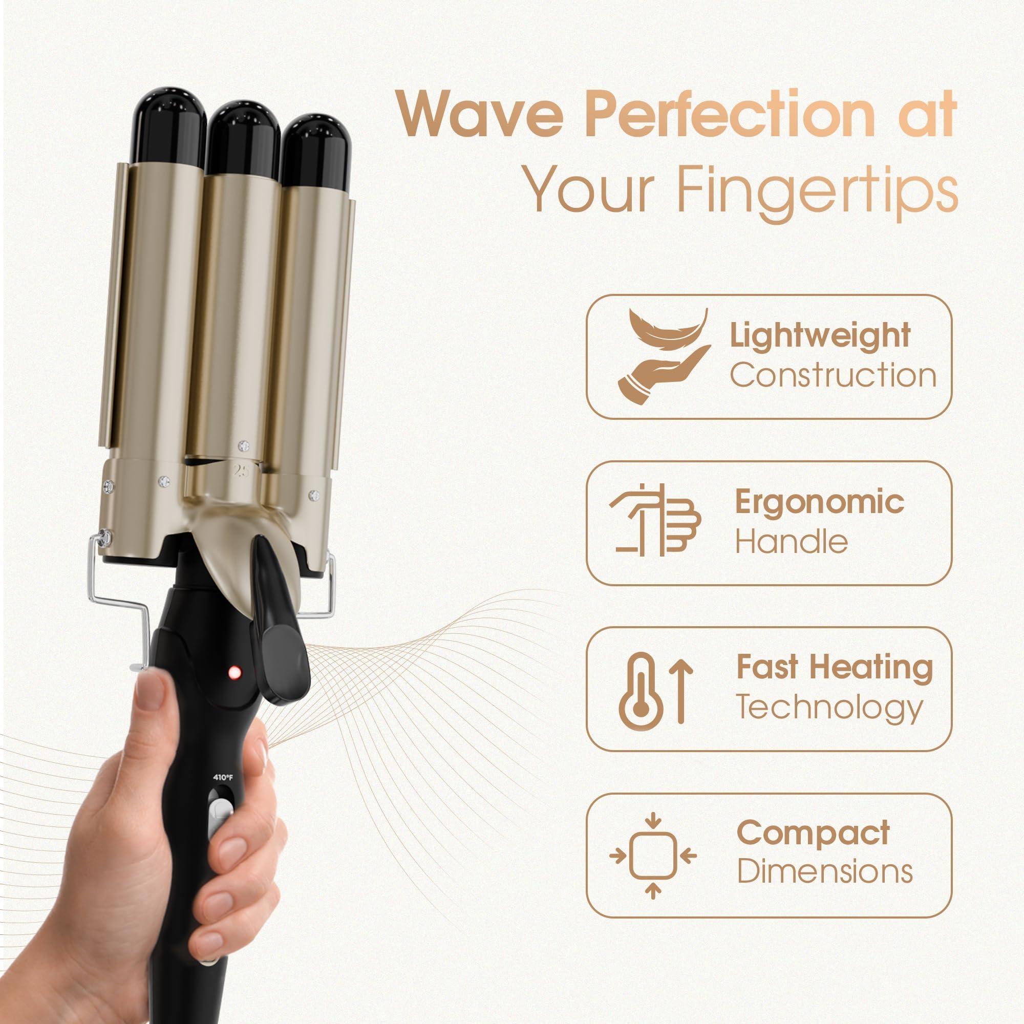 Bglam Triple Barrel Hair Waver – 1 Inch Ceramic Tourmaline Curling Iron for Beachy Waves | 410F Fast Heating, Adjustable Temperature, Dual Voltage | Professional Hair Crimper for All Hair Types - Image 3