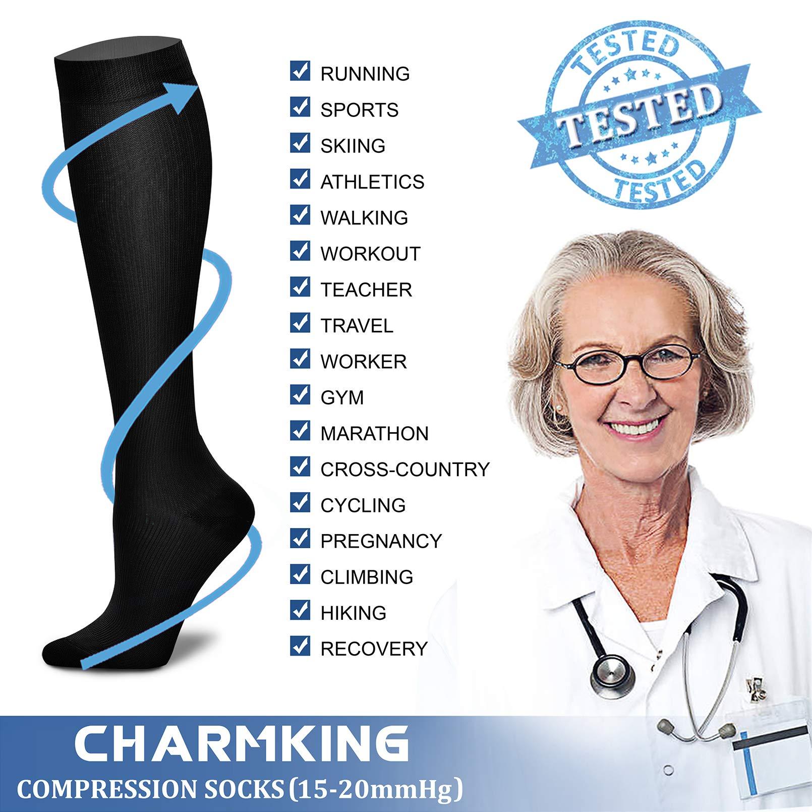 CHARMKING Compression Socks for Women & Men Circulation (3 Pairs) 15-20 mmHg is Best Support for Athletic Running Cycling - Image 5