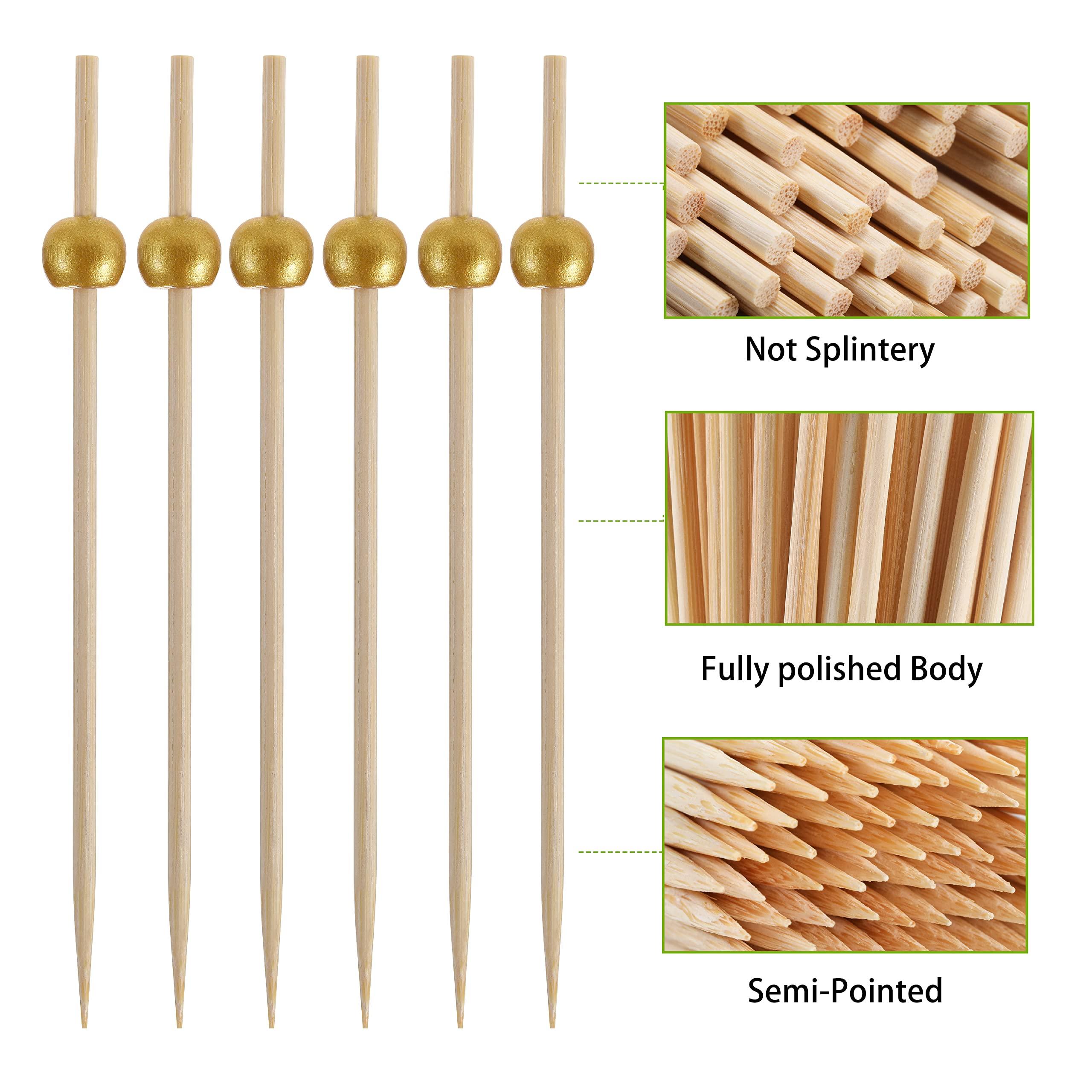 200 Pcs Cocktail Picks, 4.7 Inch Toothpicks for Appetizers, Bamboo Cocktail Sticks Skewers for Drinks, Desserts, Charcuterie, Wedding Party Fancy Toothpicks, Gold Pearl Mini Food Picks Decorative - Image 4