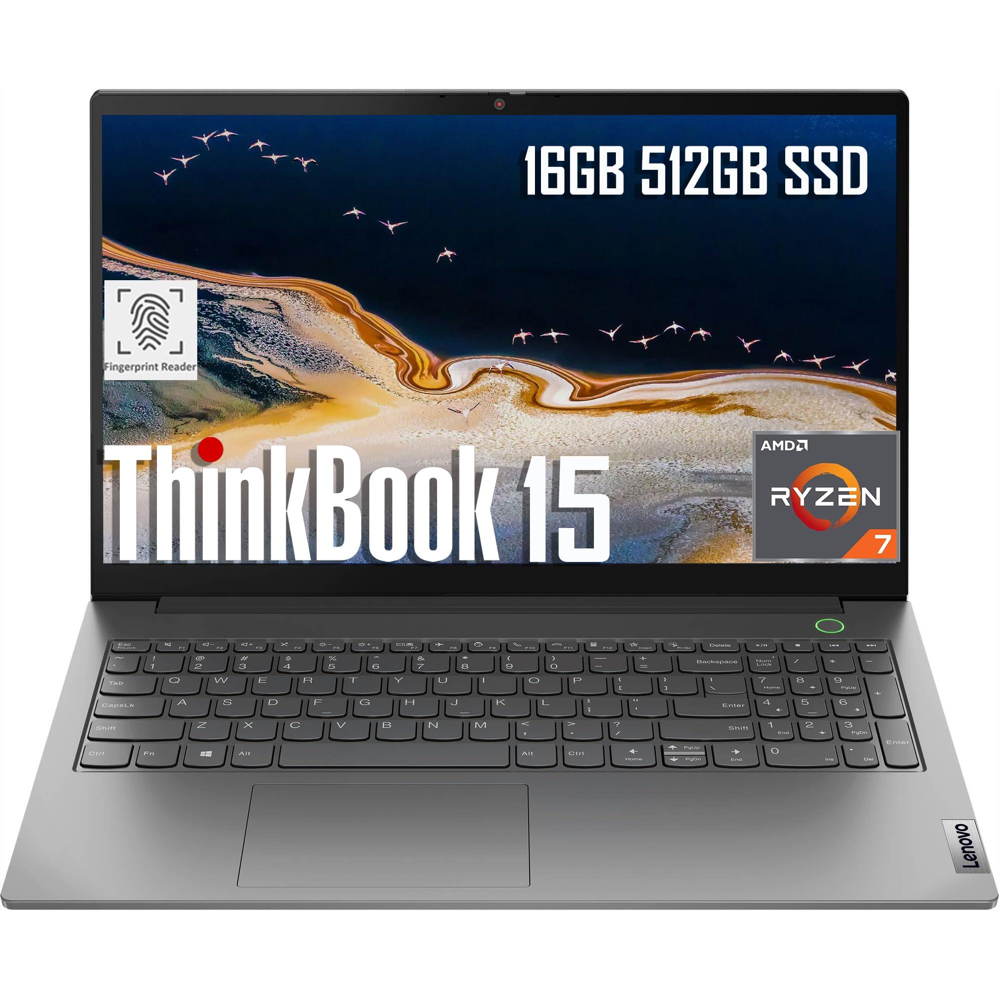 Lenovo ThinkBook 15 Business Laptop (15.6" FHD Anti-Glare, 16GB RAM, 512GB SSD, AMD Ryzen 7 5825U (> Intel i7-1165G7)), FHD Webcam w/ Shutter, Military Grade, Fingerprint, Ethernet, Win 11 Pro, Grey