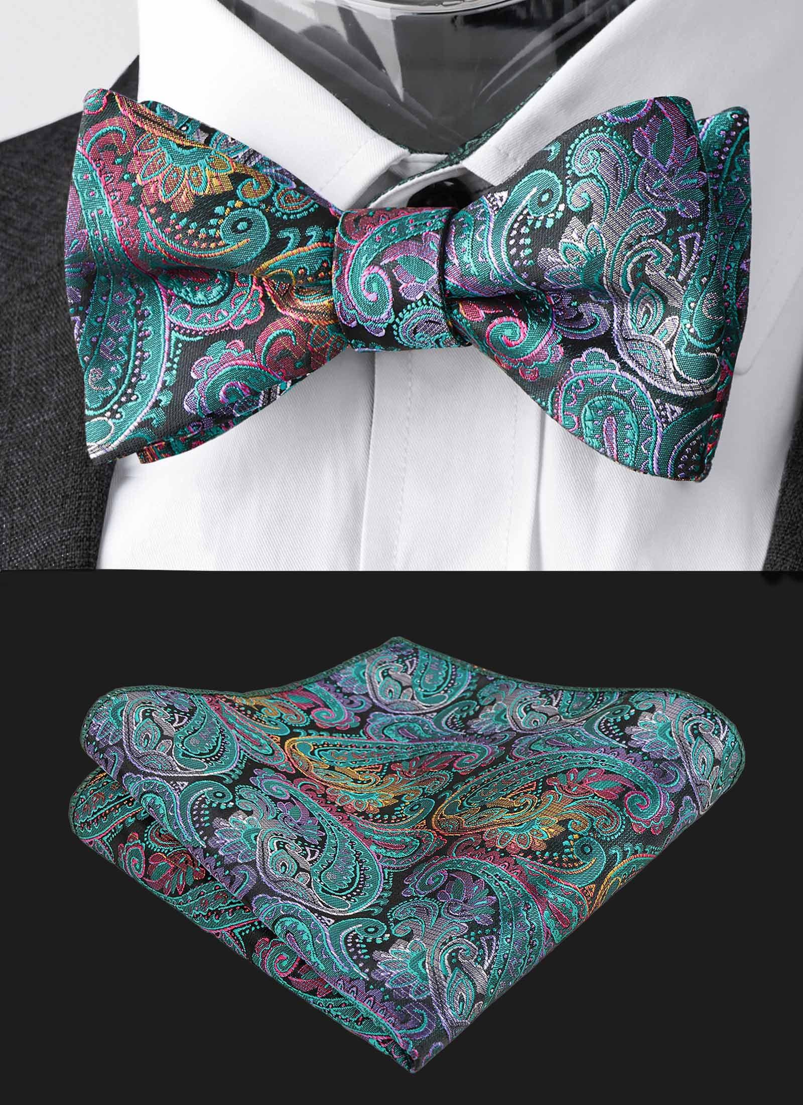 Alizeal Mens Paisley Jacquard Self-Tie Bow Tie Pocket Square Set - Image 2