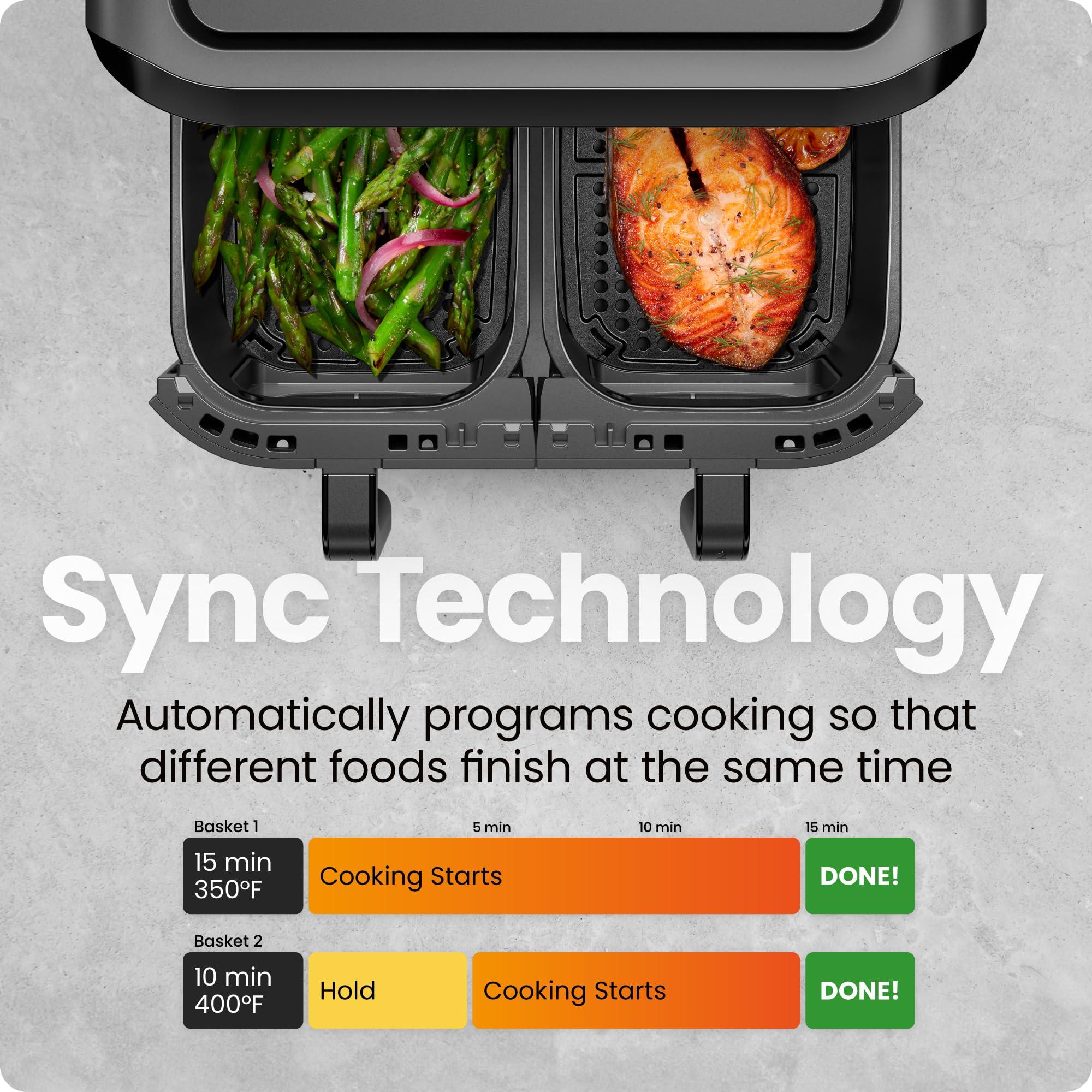 CHEFMAN 6 Quart Dual Basket Air Fryer Oven with Easy View Windows, Sync Finish, Hi-Fry, Auto Shutoff, 2 Independent 3Qt Nonstick Dishwasher Safe Frying Baskets, Digital Double Air Fryer - Black - Image 5
