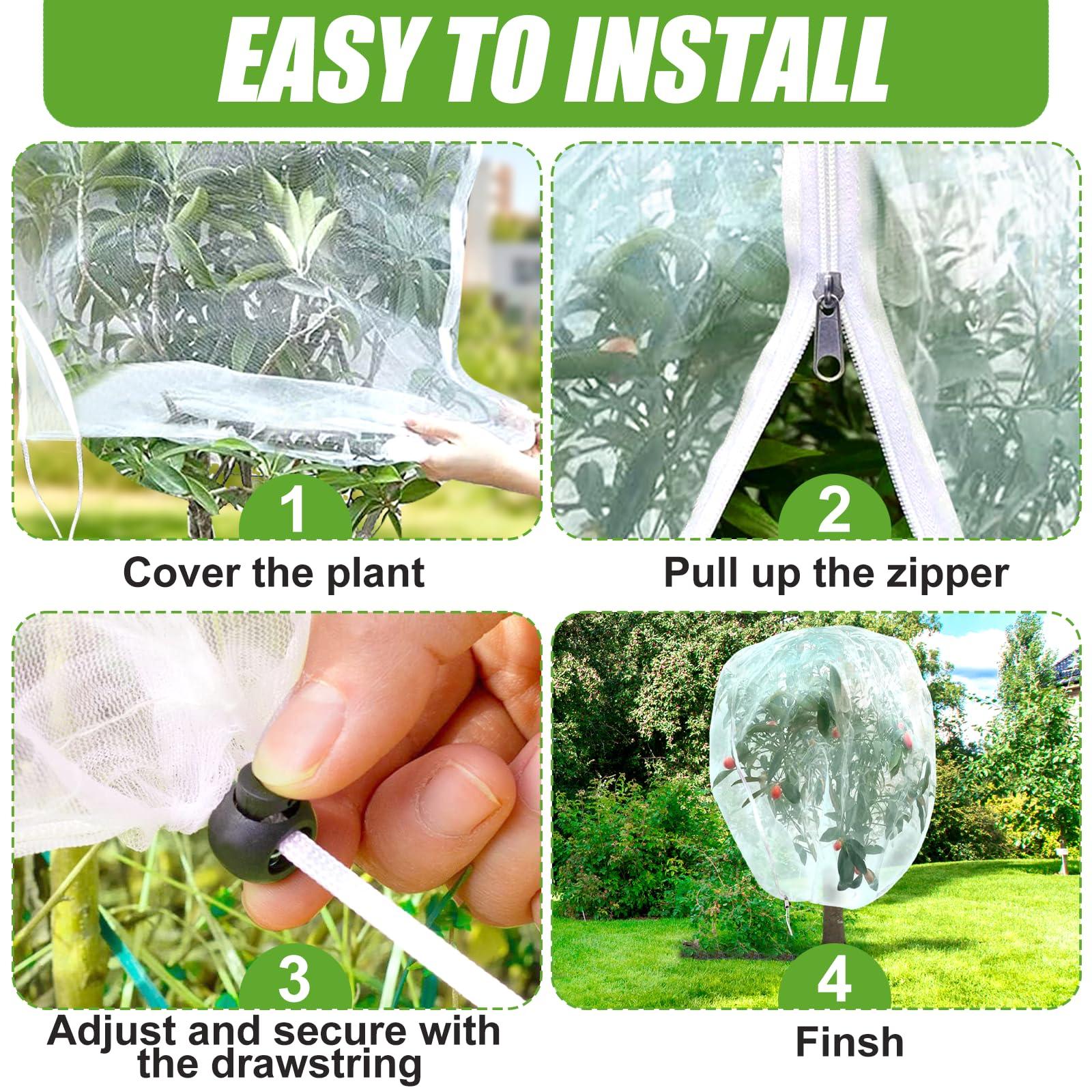 Fruit Tree Netting 6 * 7ft 2 Pack,Garden Netting for Blueberry Bushes,Vegetables,Flowers,Bird Netting Pest Barrier with Drawstring Zipper - Image 6