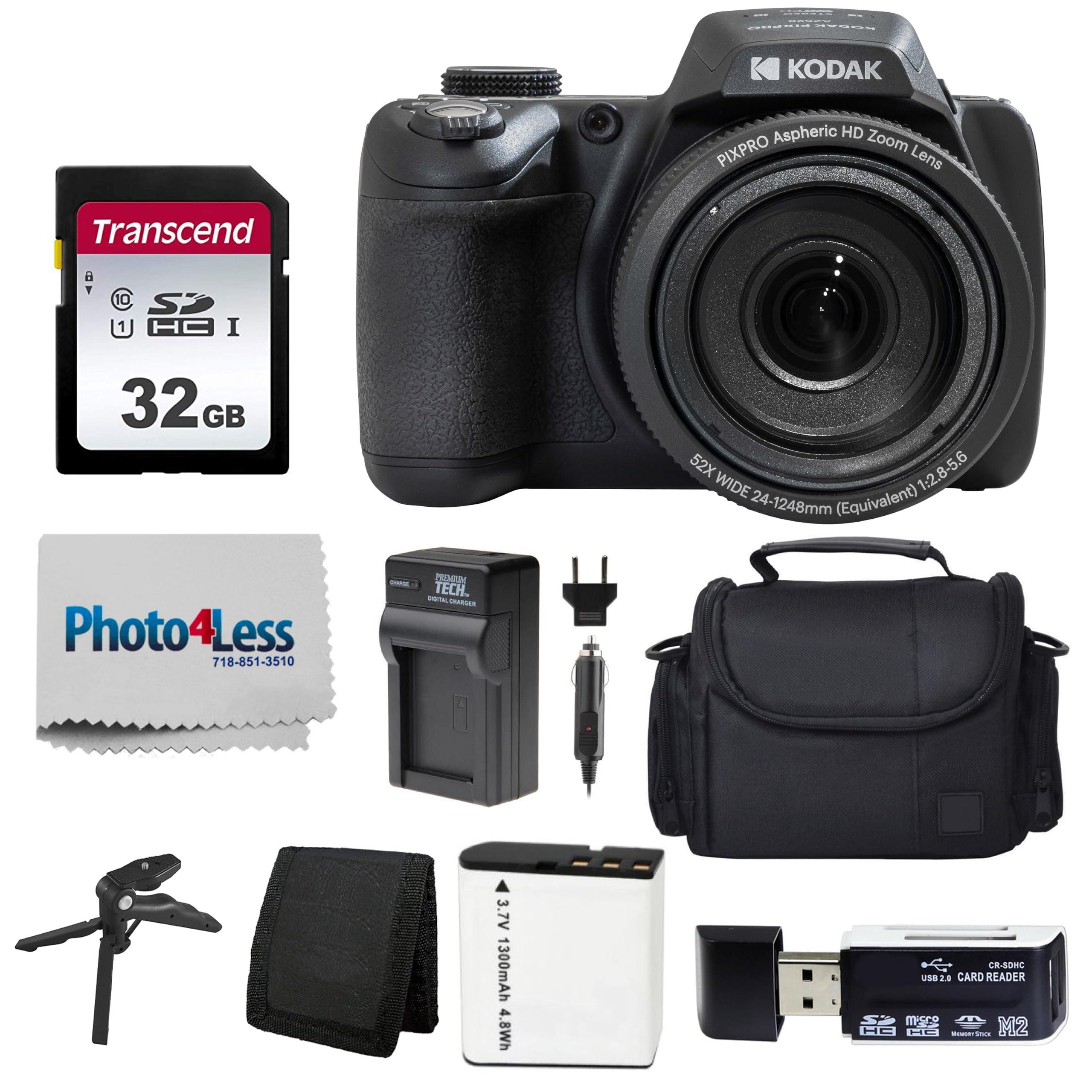 Kodak PIXPRO AZ528 16 MP Full HD Video Digital Camera (Black) with 52x Optical Zoom Bundle with Accessories Including Protective Camera Case, Battery & Charger, 32GB SD Card, Tripod and More
