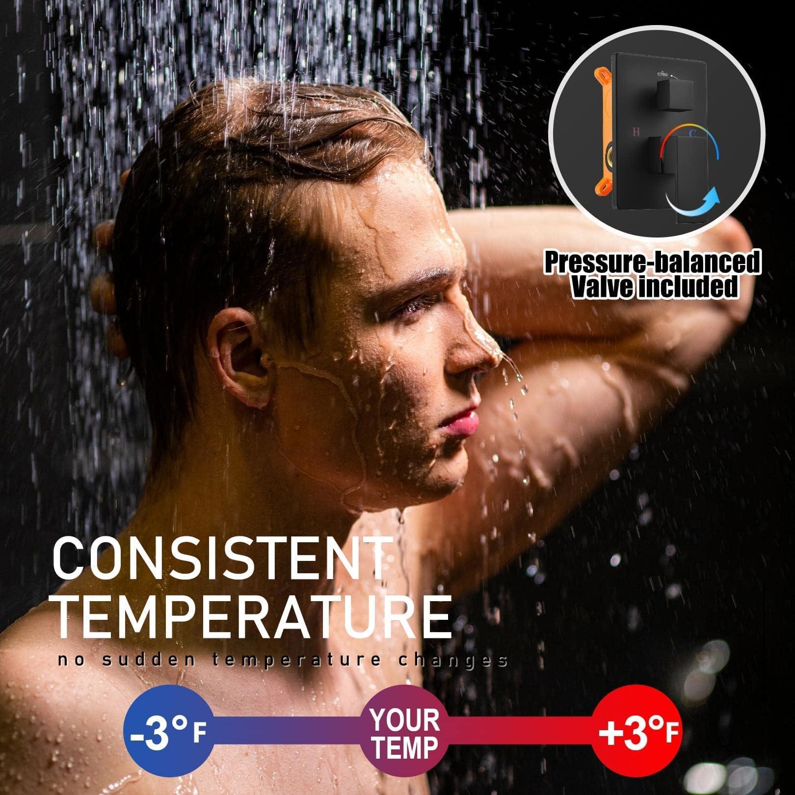 Beati Faucet Shower Faucet Set Complete with 10-Inch Rain Shower Head, Handheld Sprayer, Rough-in Valve Included, High-Pressure Wall-Mounted Shower System for Bathroom, Matte Black - Image 3