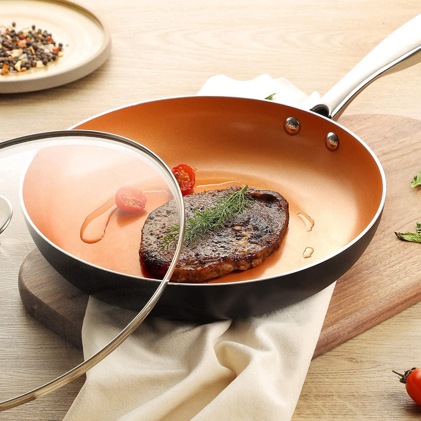 MICHELANGELO Frying Pan with Lid, Nonstick 8 Inch Frying Pan with Ceramic Titanium Coating, Copper Fry Pan with Lid, Small Fry Pan 8 Inch, Nonstick Fry Pans - Image 7