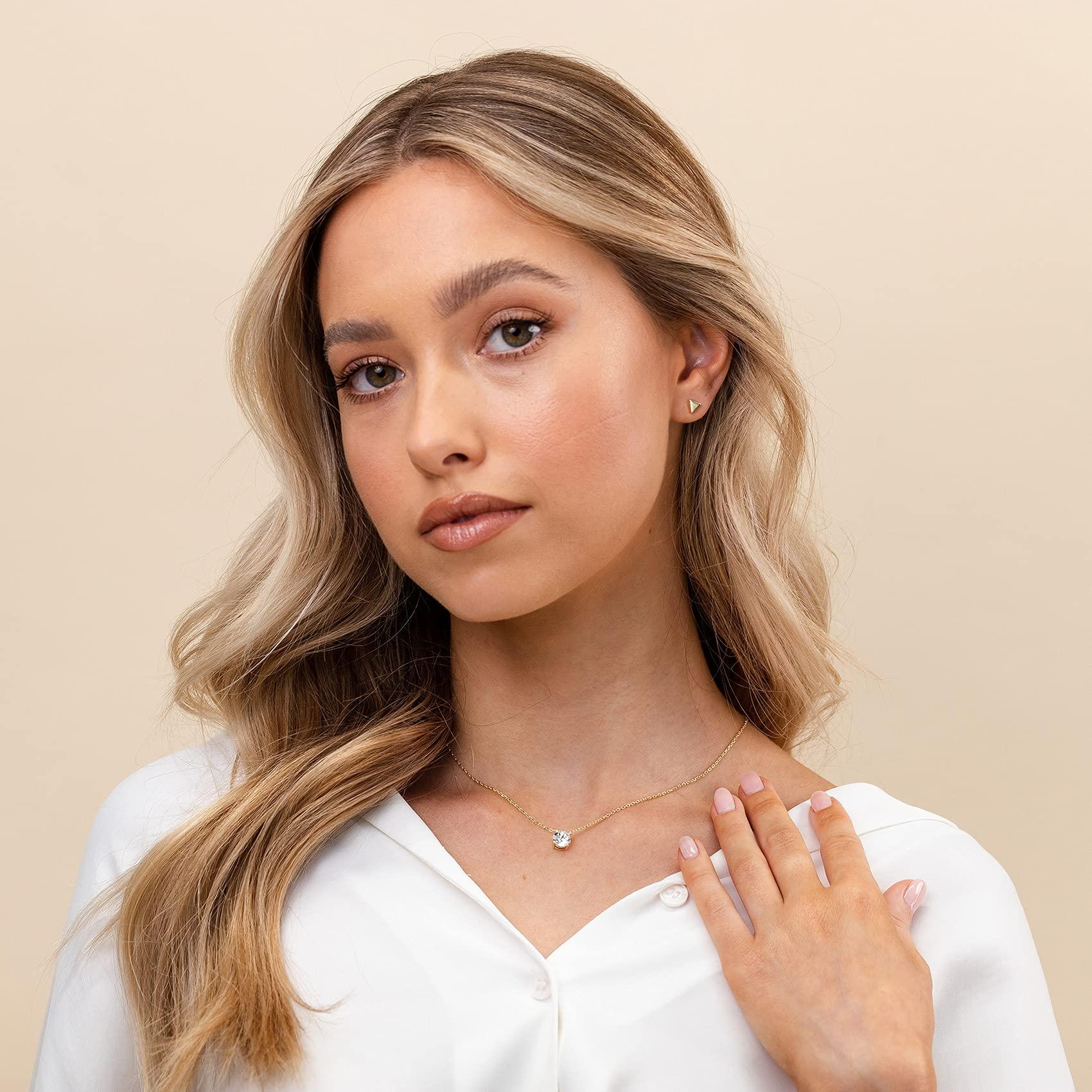 PAVOI 14K Gold Plated Crystal Solitaire 1.5 Carat (7.3mm) Cubic Zirconia Dainty Choker Necklace | Gold Necklaces for Women - Image 2
