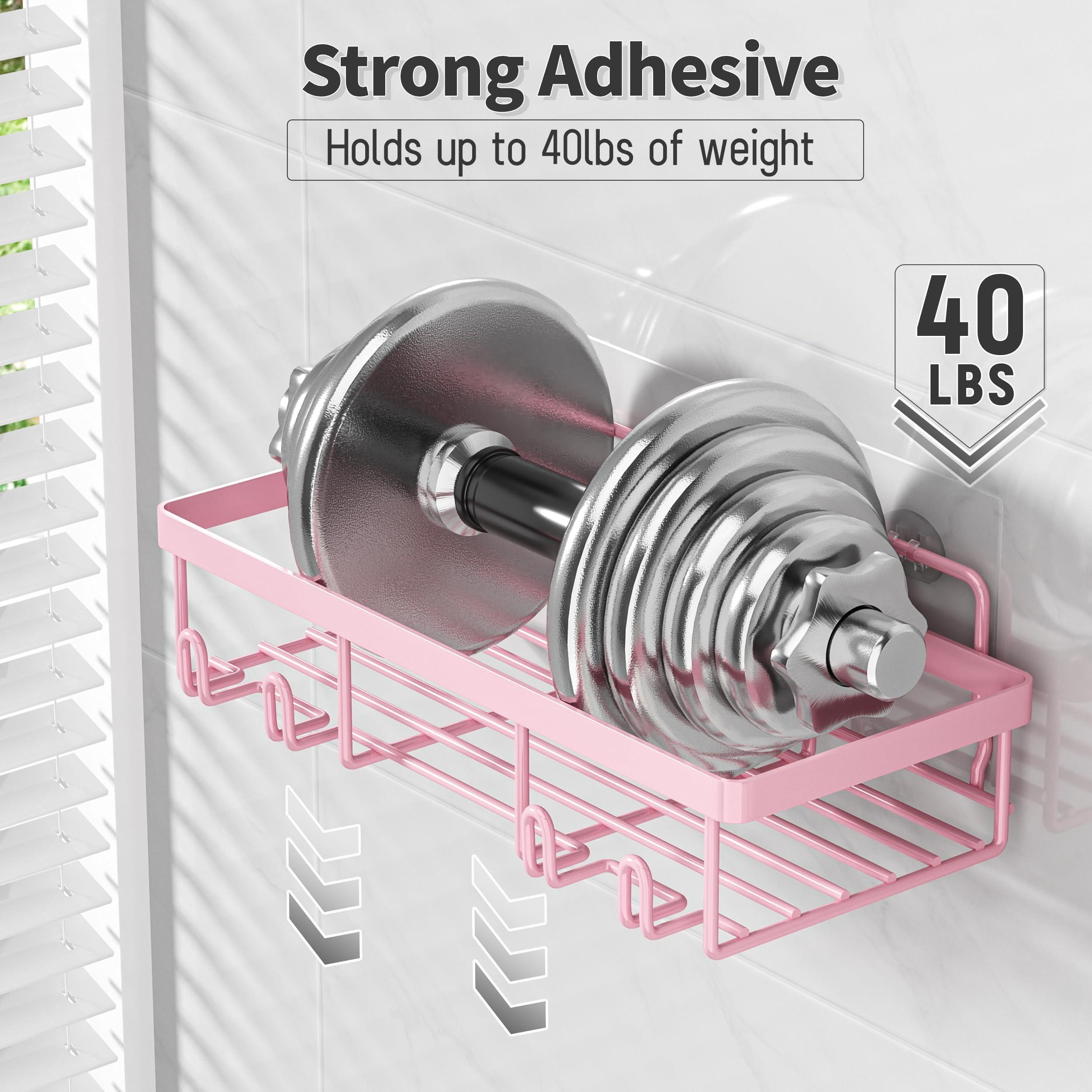 Liuoud 5 Pack Shower Caddy Organizer Rack Shelf for Inside Shower, Adhesive Bathroom Wall Storage Basket Rustproof Stainless Steel Shampoo Holder, Girly Bathroom Accessory Decor Set, Pink - Image 4