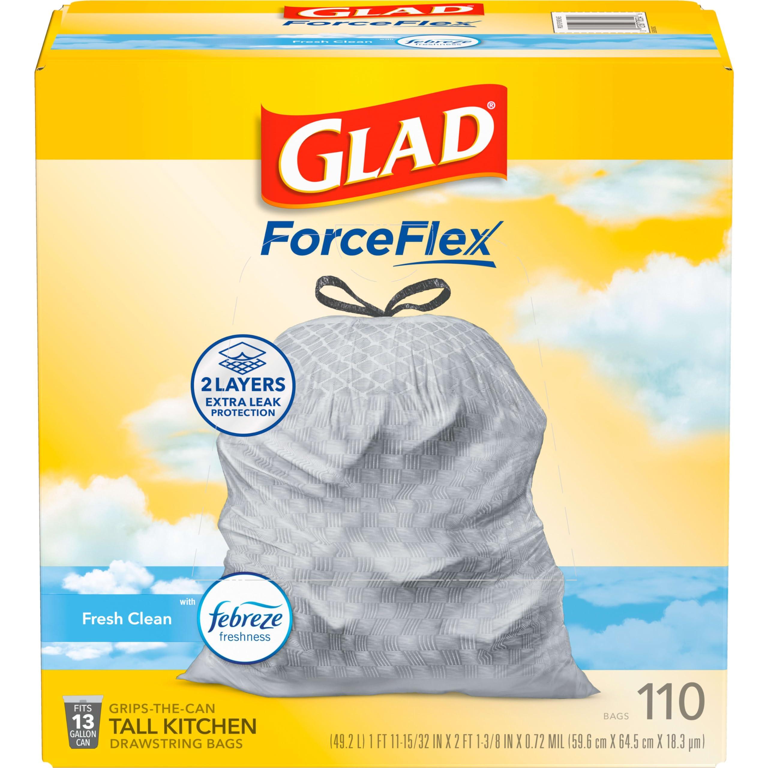Glad Tall Kitchen Drawstring Trash Bags - Odorshield 13 Gallon White Trash Bag, Febreze Fresh Clean, 110 Count - Image 8