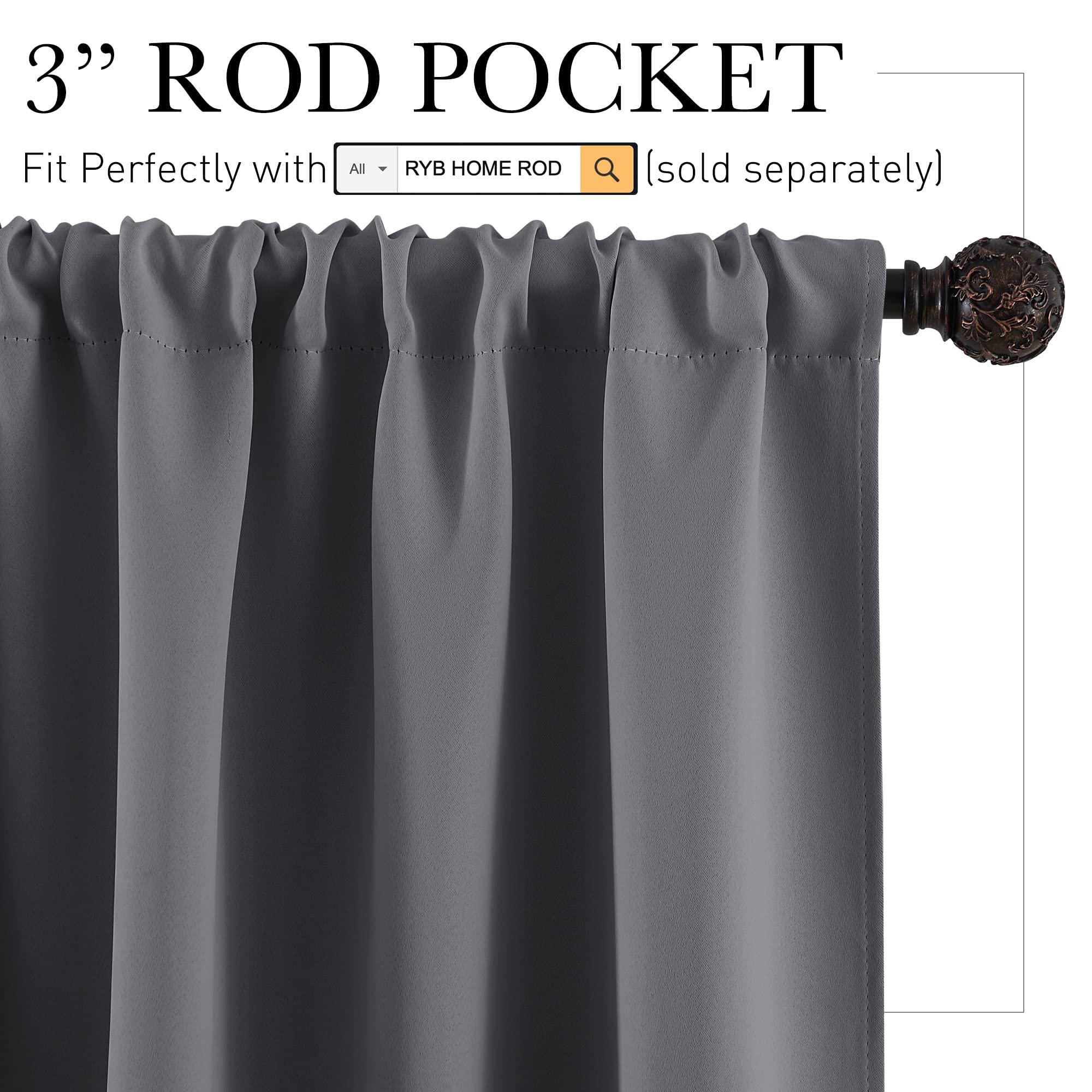 RYB HOME Short Curtains Gray Half Window Curtains for Bedroom, Privacy Curtain Tiers for Windows, Energy Saving Drapes for Bathroom Shades, Wide 42 x Long 36 inches per Panel, Grey, Set of 2 - Image 2