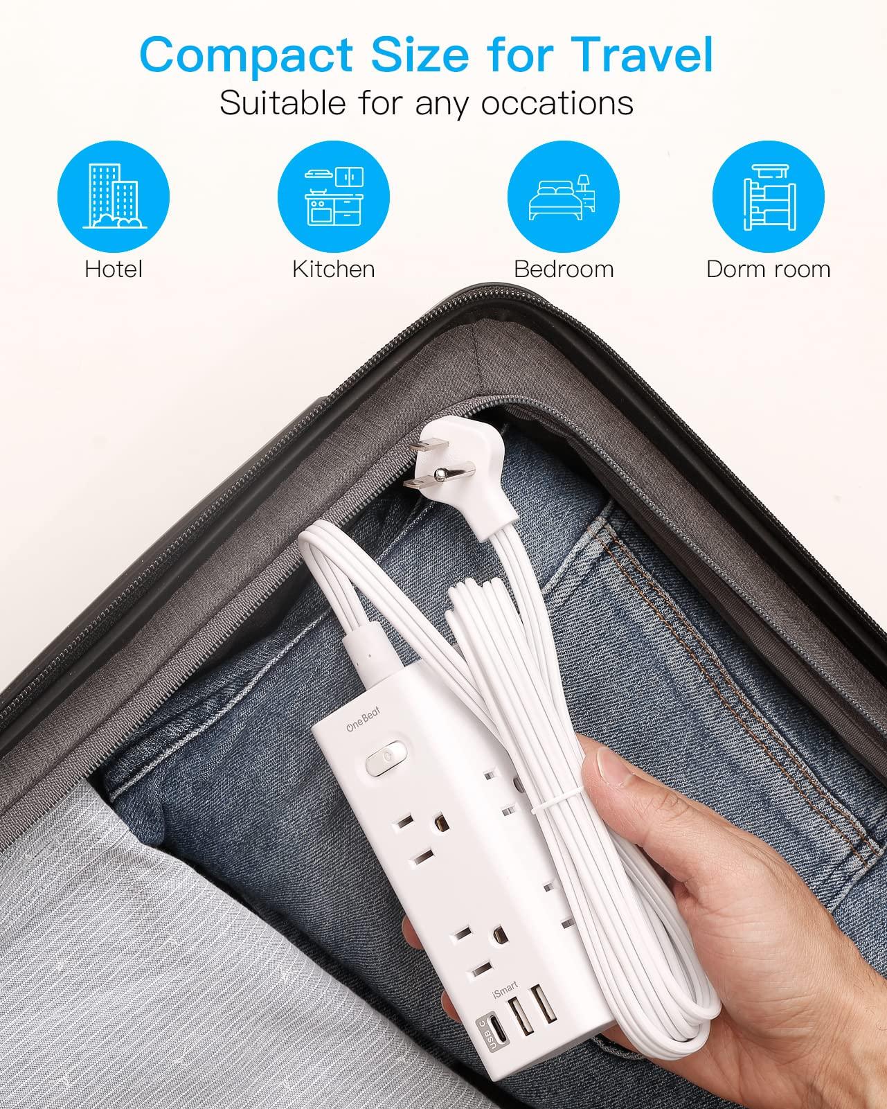 15Ft Extension Cord with Multiple Outlets, Flat Plug Power Strip Surge Protector with 15 Ft Long Cord, 6 Outlet 3 USB Ports (1 USB C), Multi Outlet Wall Plug for Travel, College, Dorm Room Essentials - Image 7