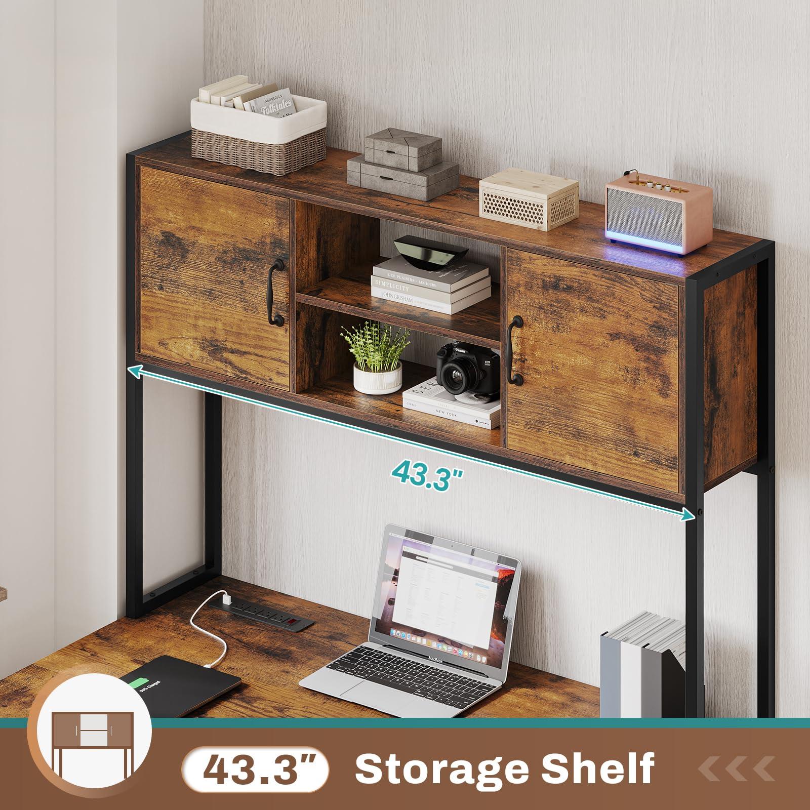 SEDETA L Shaped Desk with Drawers, 62.2" Home Office Desk with Fabric File Drawers and Power Outlet, L Shaped Desk with Hutch, Storage Shelves, LED Lights, Rustic Brown - Image 5