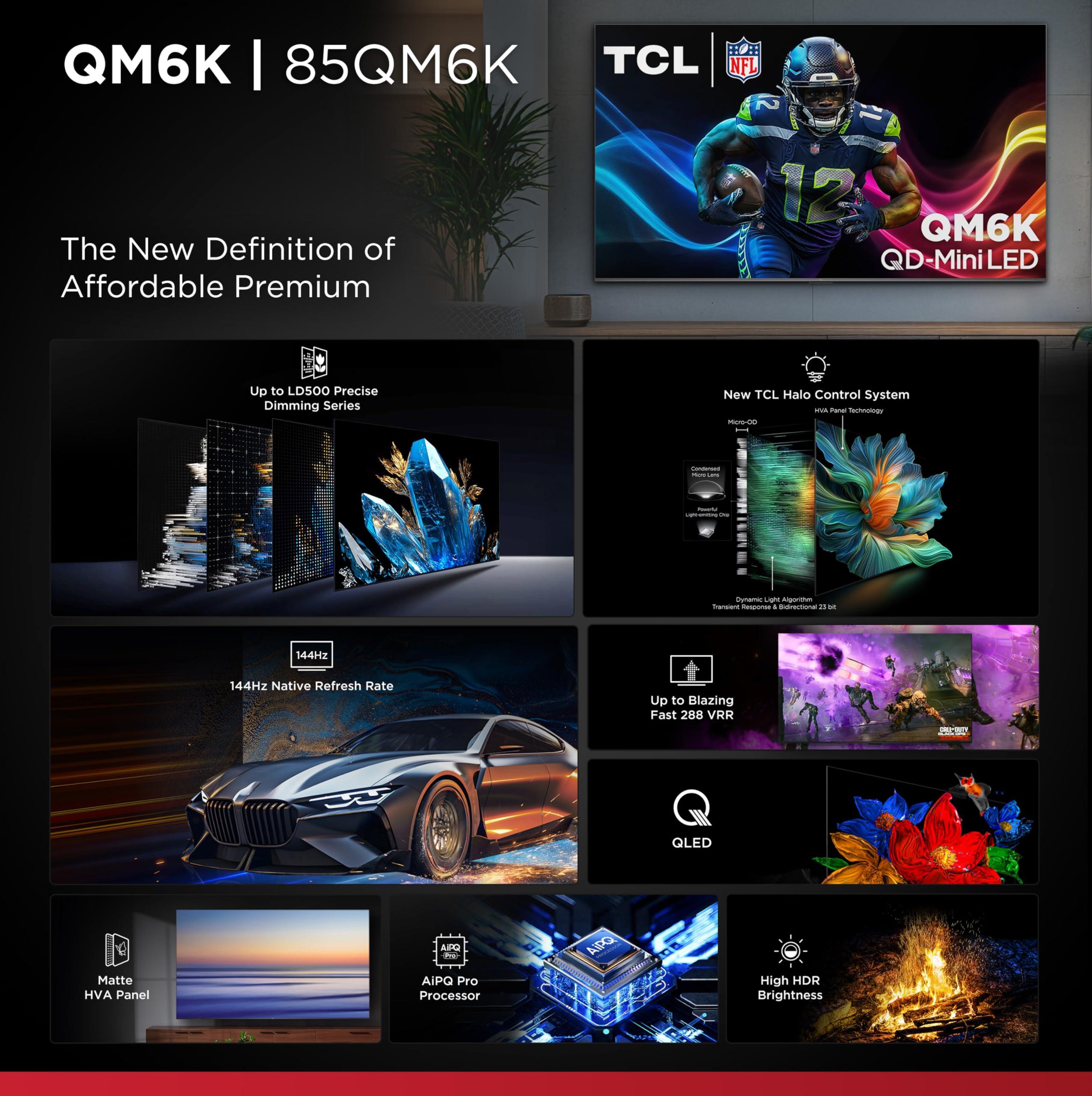 TCL 85-Inch Class QM6K Series QD-Mini LED 4K UHD Google Smart TV Best Value Mini-LED TV - QLED, 144hz, 288hz Gaming Rate, High Contrast Screen, Onkyo Audio, Dolby Atmos (85QM6K, 2025 Model) - Image 4