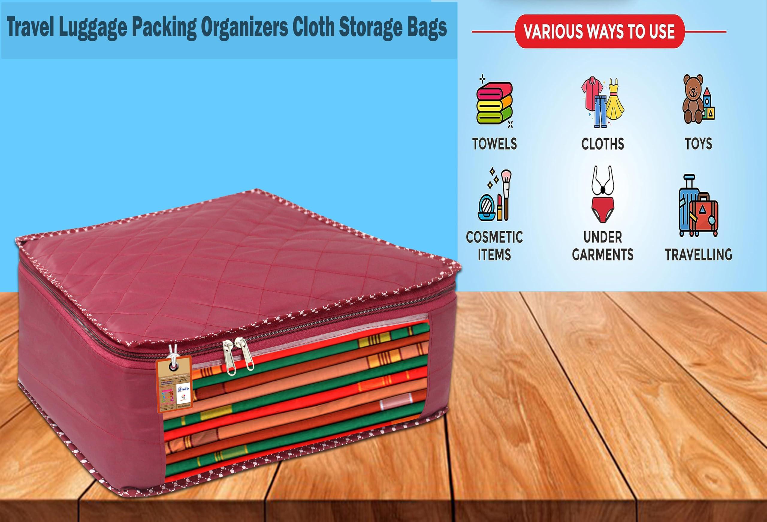 atorakushon Pack of 8 Fabric Foldable Saree Garments Covers Closet Organizer Clothing Storage Bags with Clear Window Sturdy Zipper Maroon - Image 5