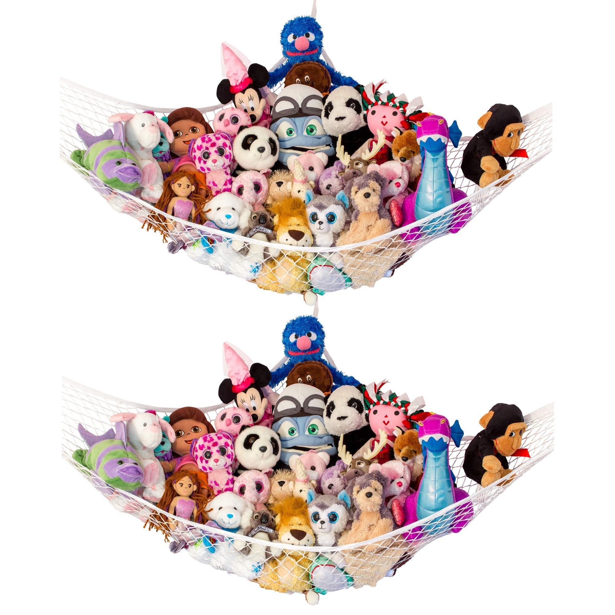 Lilly's Love Stuffed Animal Hammock, 2 Pack | Corner Hanging Organizer, Toy Storage, Stuffed Animal Storage | Easy to Hang Plushie Net w/Anchors & Hooks | Cute Room, Bedroom & Home Decor (White)