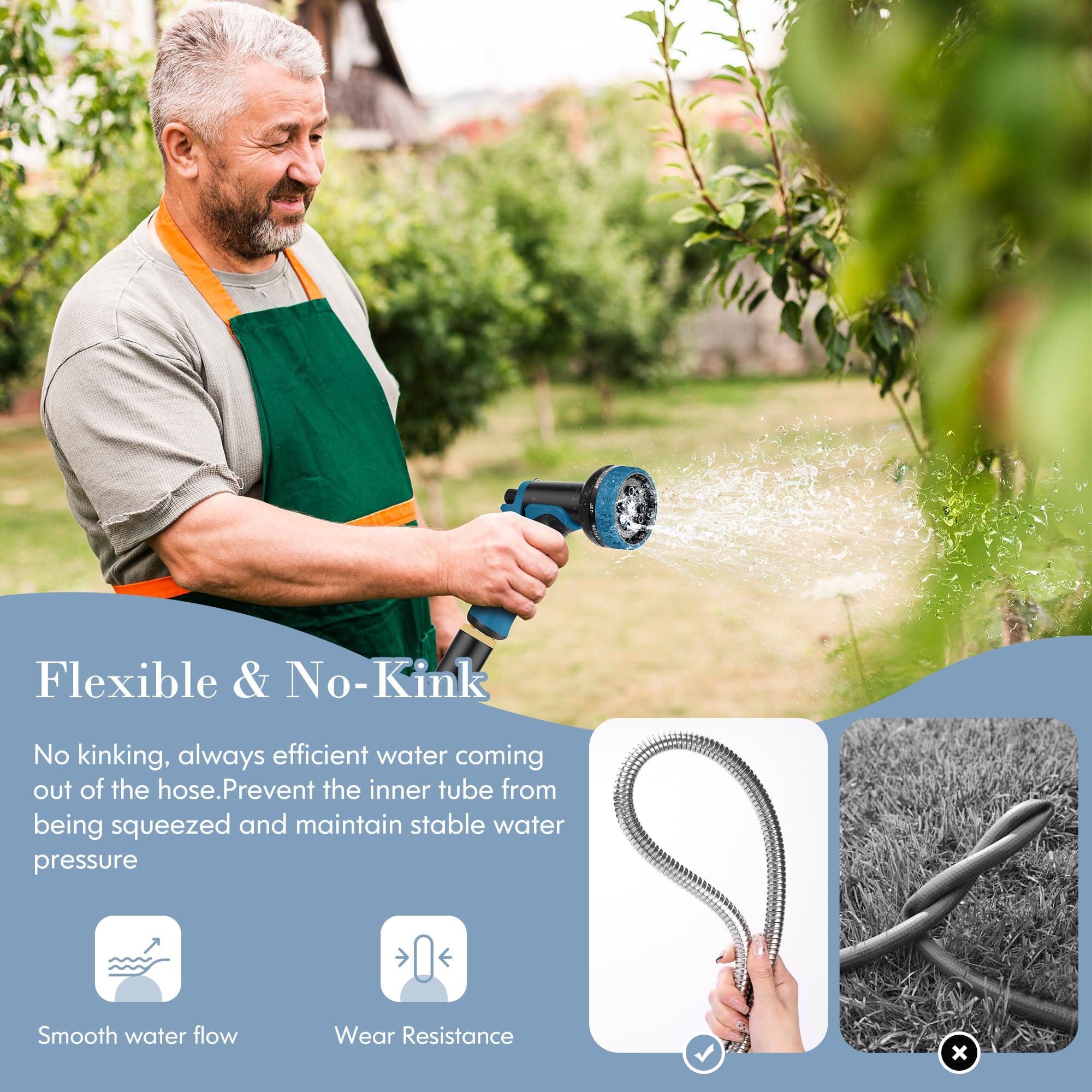 Advinski Garden Hose 100FT, Water Hose with 10 Function Nozzle, Garden Hose Metal with Leak-proof Connectors, No-Kink, Lightweight, Puncture-proof, Pet-proof, Sturdy, 550PSI, Hose for Outdoor, Yard - Image 6