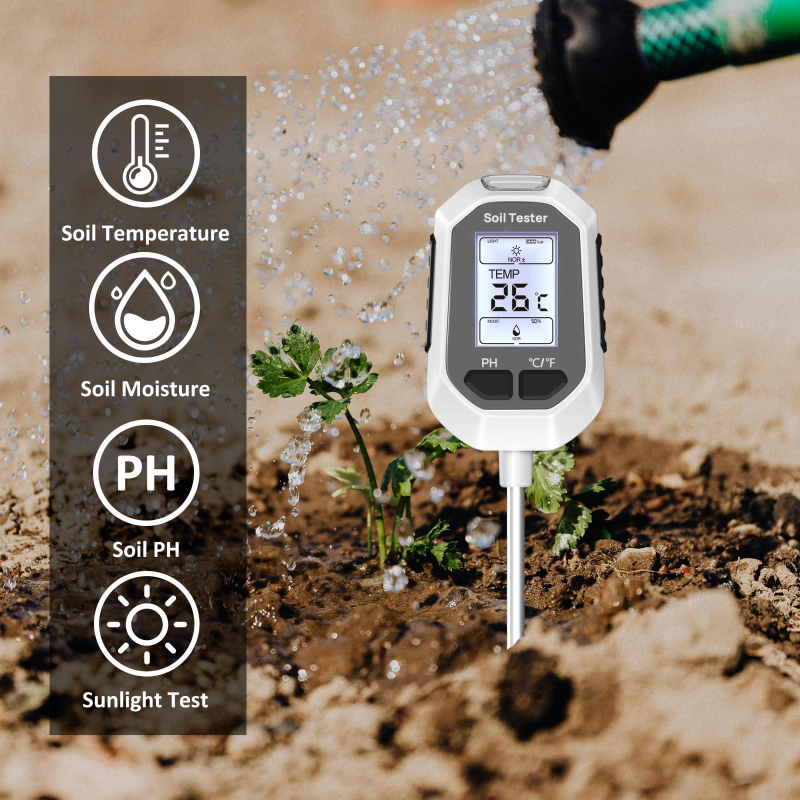 YAMRON 4-in-1 Soil Moisture Meter Digital Plant Temperature/Soil Moisture/PH Meter/Sunlight Intensity Backlight LCD Display Soil Test Meter for Gardening, Farming and Outdoor Plants - Image 7