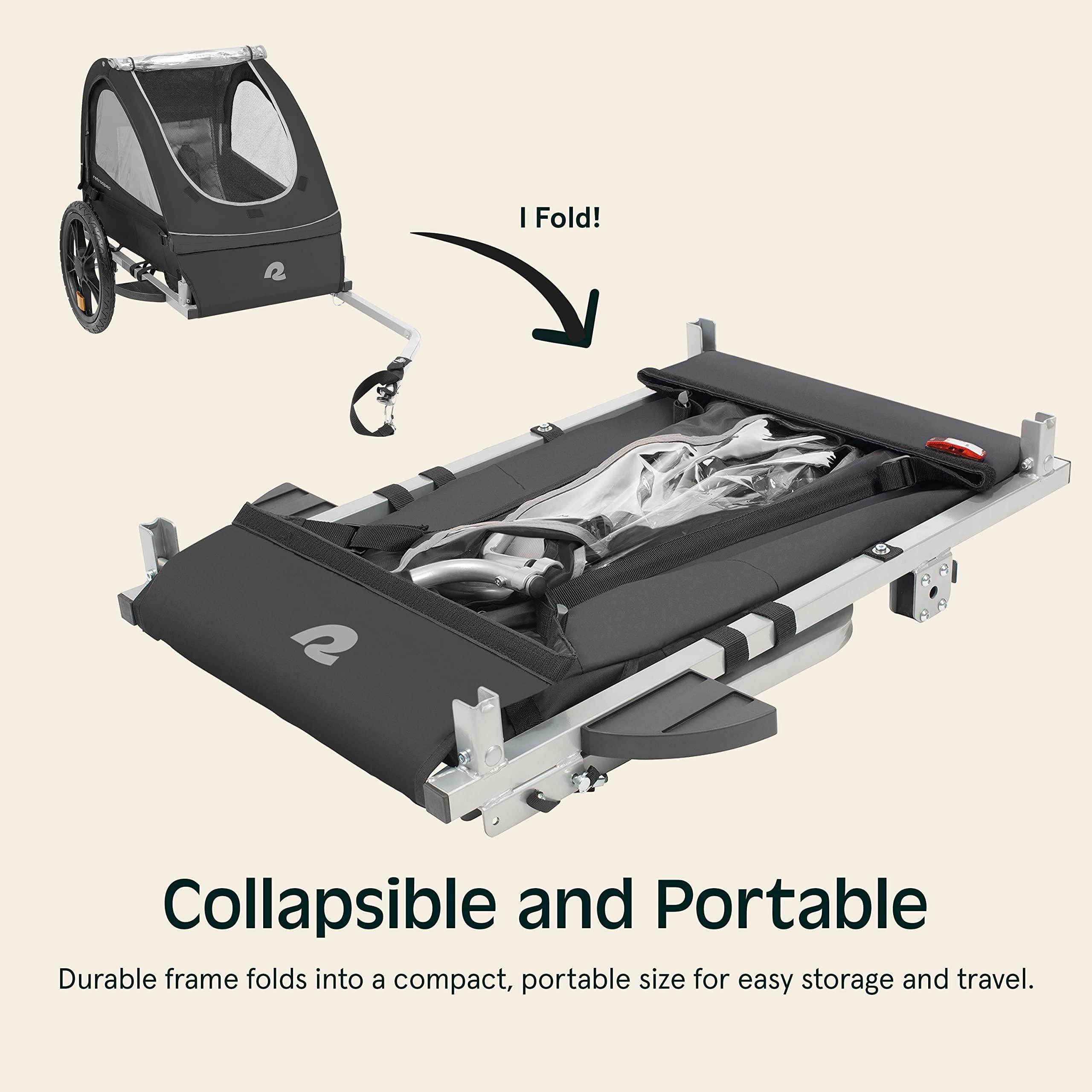 Single & Double Passenger Children’s Foldable/Collapsible Tow Behind Bike Trailer with 16" Wheels, Safety Reflectors & Rear Storage Compartment - Image 5