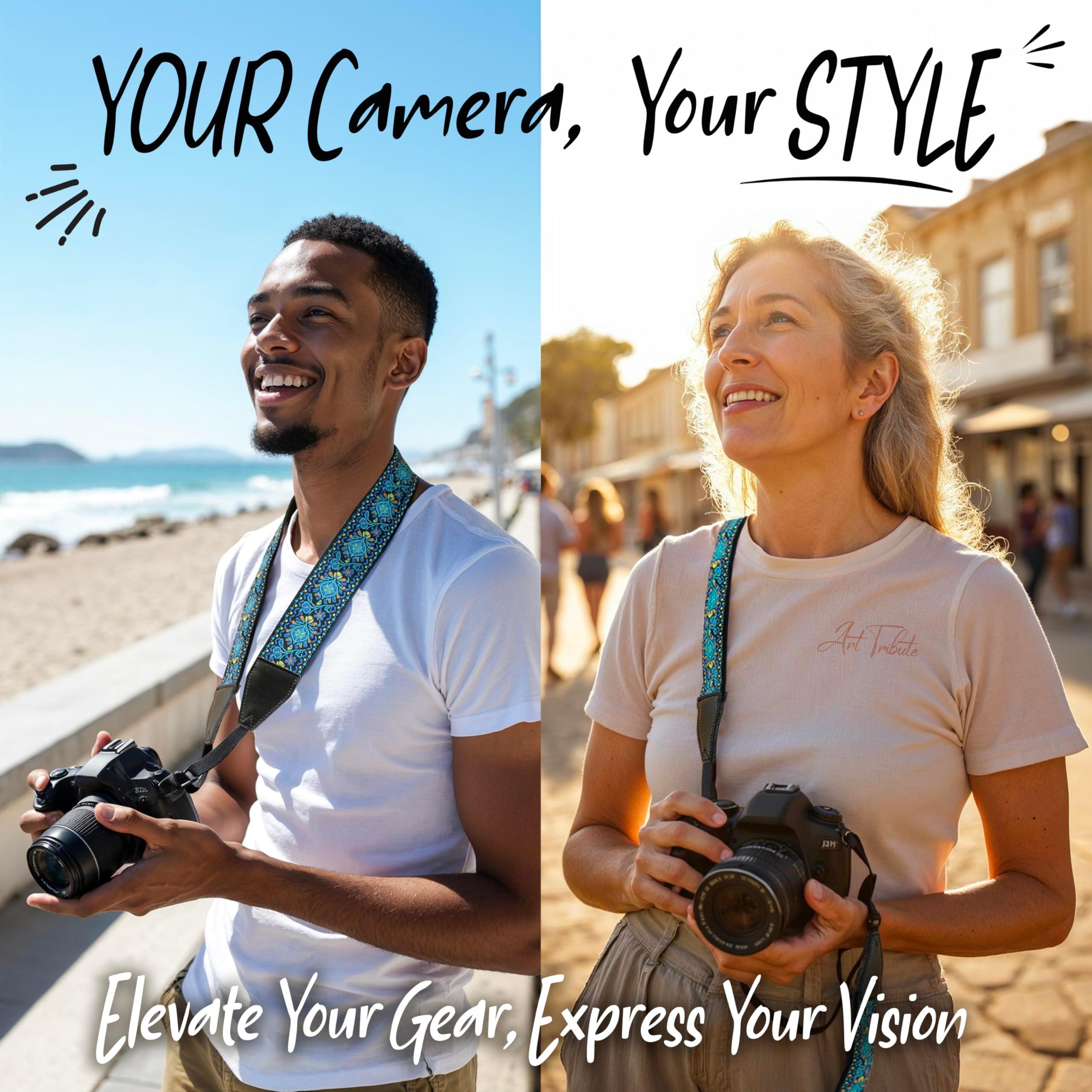 Camera Strap For Photographers Padded Universal Fit Neck Shoulder & Crossbody Strap Quick Release For DSLR/SLR/Mirrorless Canon Nikon Sony Olympus Compatible Photographer Gift for Men & Women - Blue - Image 2