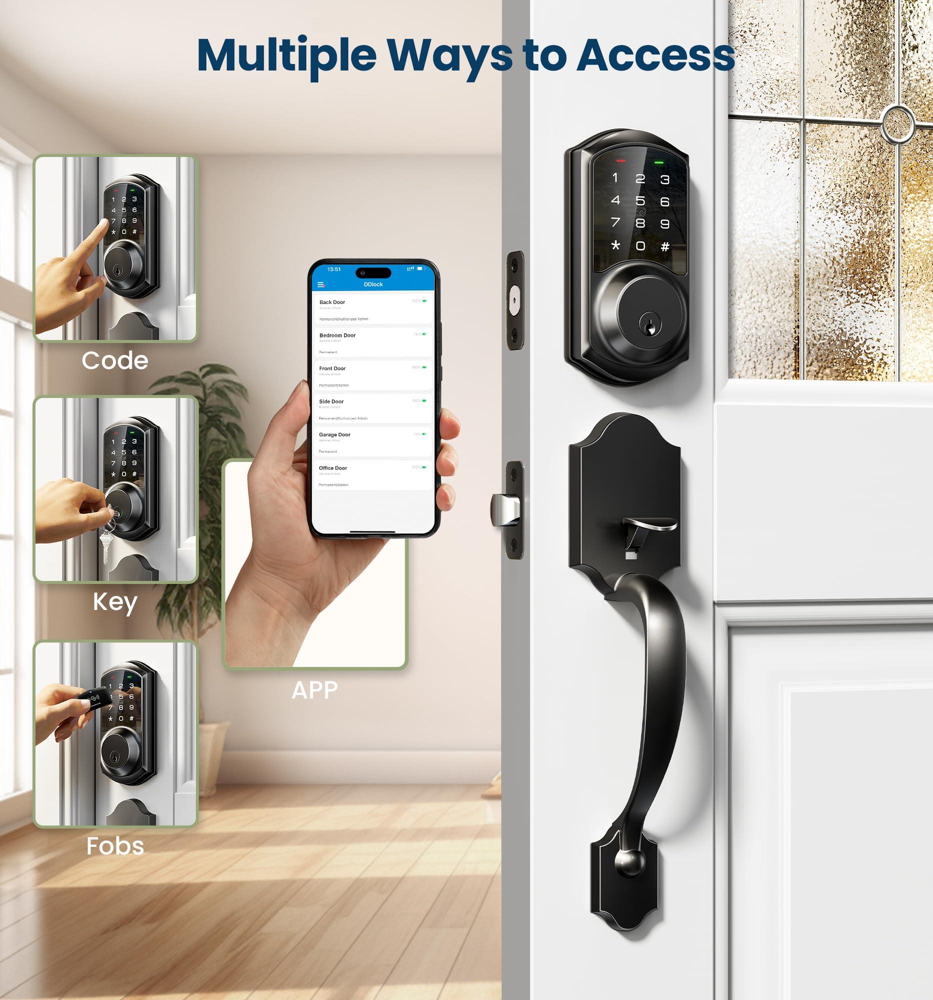 Veise VE06-H Smart Front Door Lock Set, App Control, Keyless Entry Deadbolt with Lever Handle, Electronic Digital Touchscreen Keypad, Auto Lock, Easy Install, Matte Black - Image 2