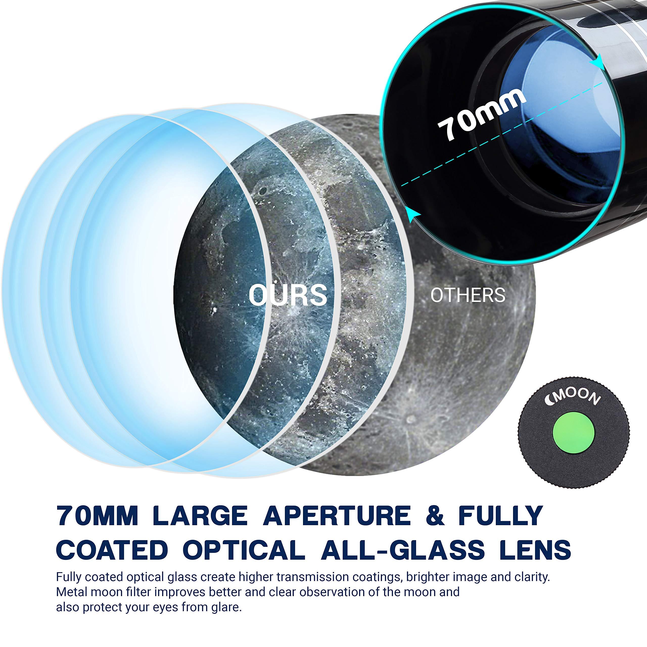 ESSLNB Telescope for Adults, 70mm Aperture Refractor Telescopes (15X-180X) for Astronomy Beginners, Portable Travel Telescope with Phone Adapter & Adjustable Tripod - Image 4
