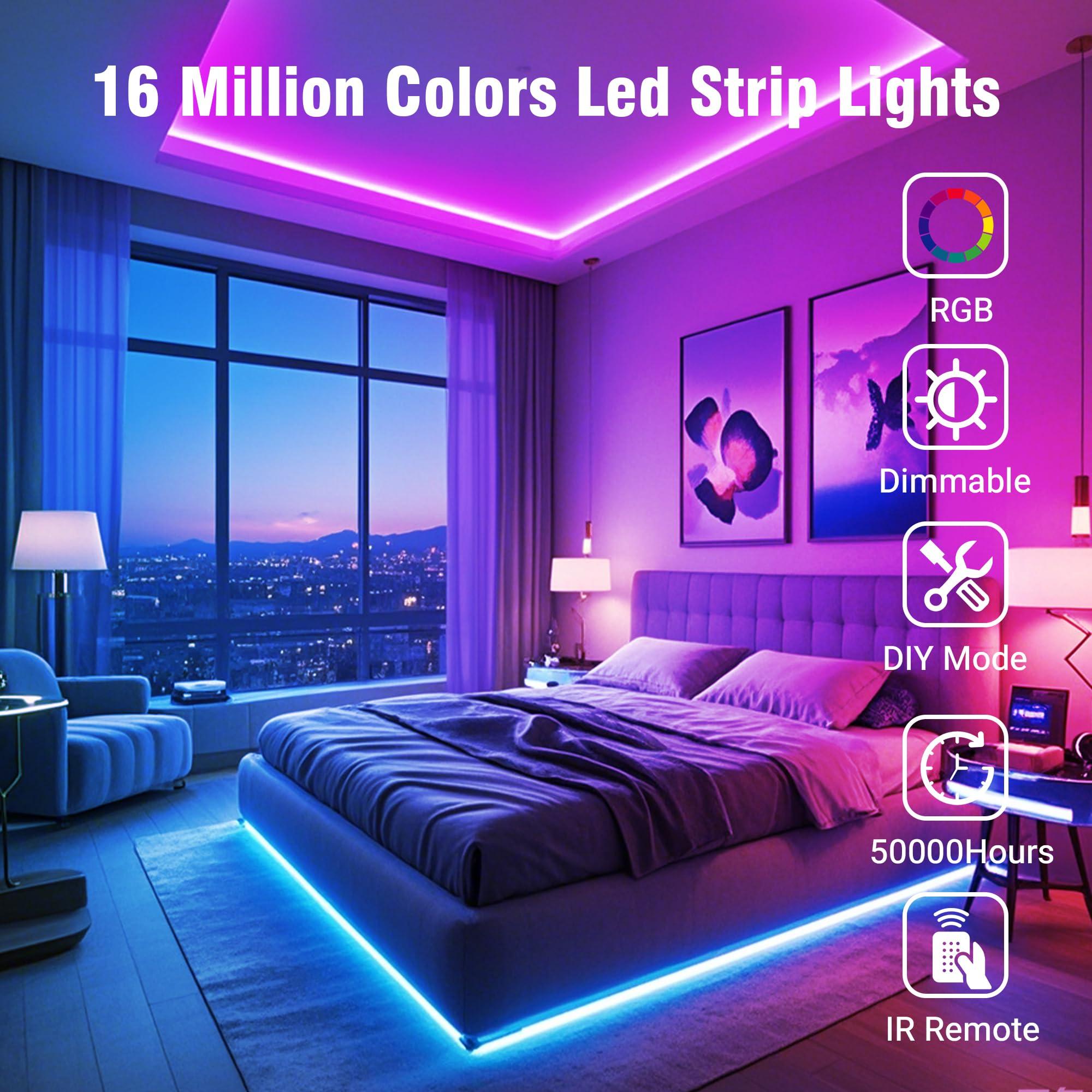 VOLIVO 100ft RGB Led Strip Lights, Color Changing Led Light Strips Kit with 24 Keys IR Remote Control, Music Sync Lighting for Bedroom, Room, Home - Image 3