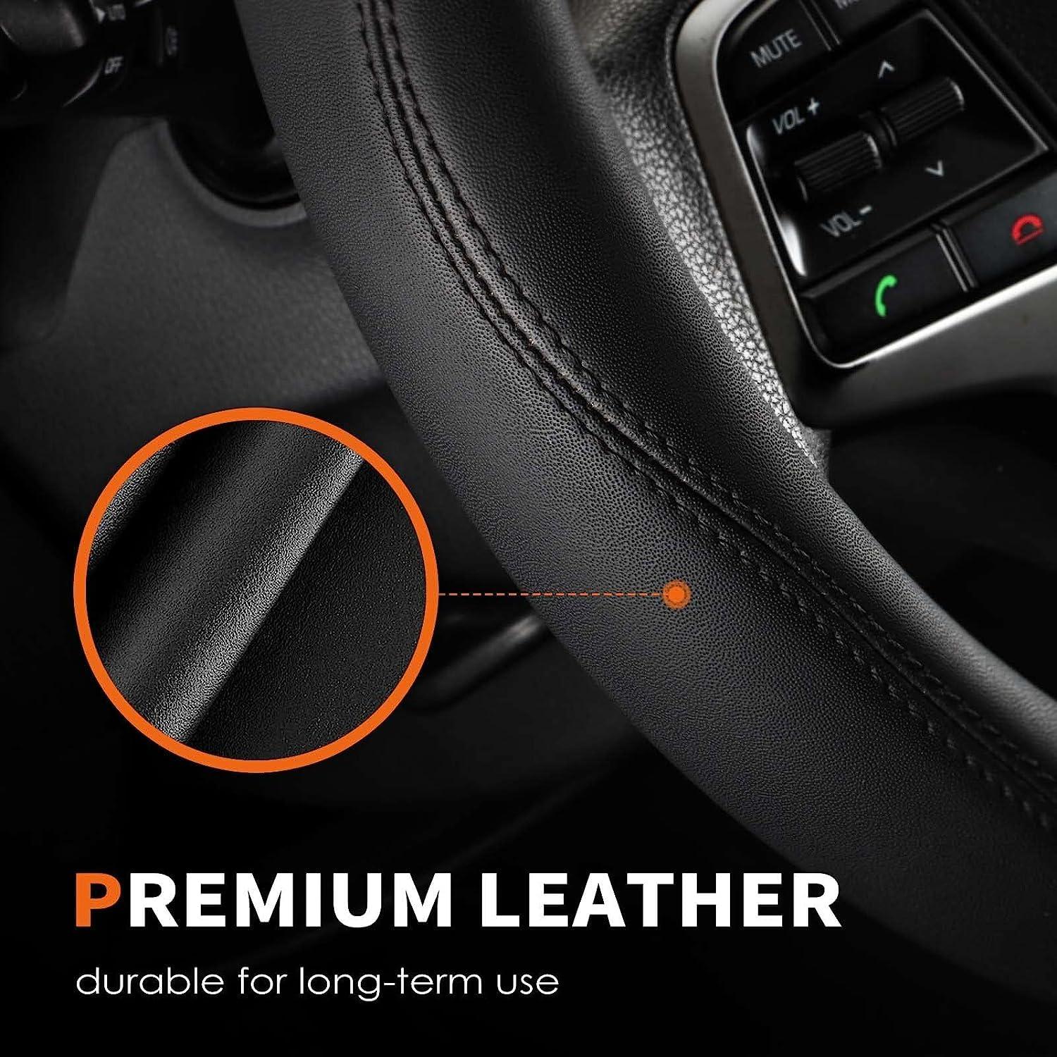 HOTOR Car Steering Wheel Cover - Universal Car Accessory for Diverse Cars, Durable Leather Cover with Anti-Slip Lining, for Steering Wheel with a Diameter of 14.5"-15",Black - Image 5
