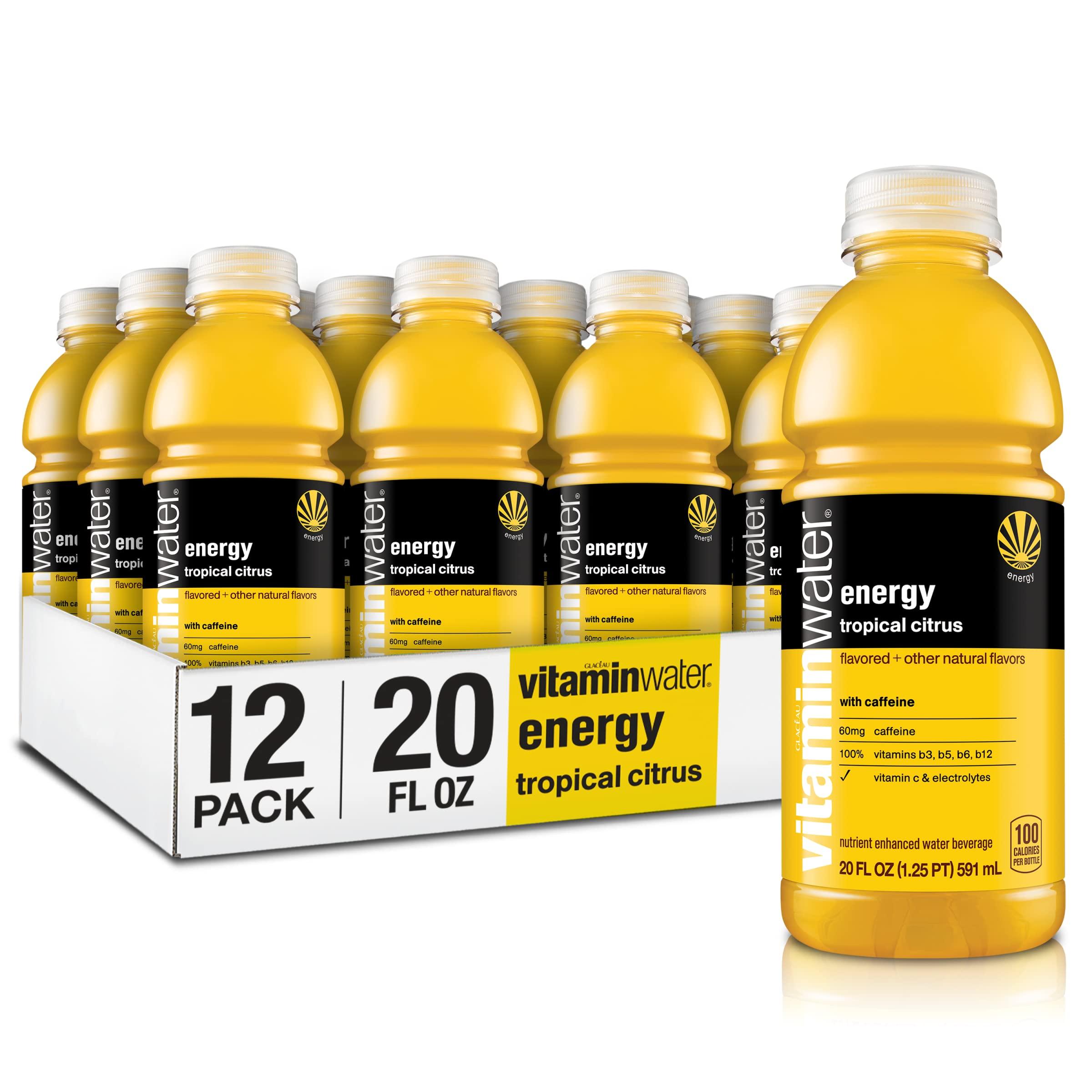 vitaminwater Energy Tropical Citrus Nutrient Enhanced Flavored Water Beverage, 20 fl oz Bottles, 12 Pack