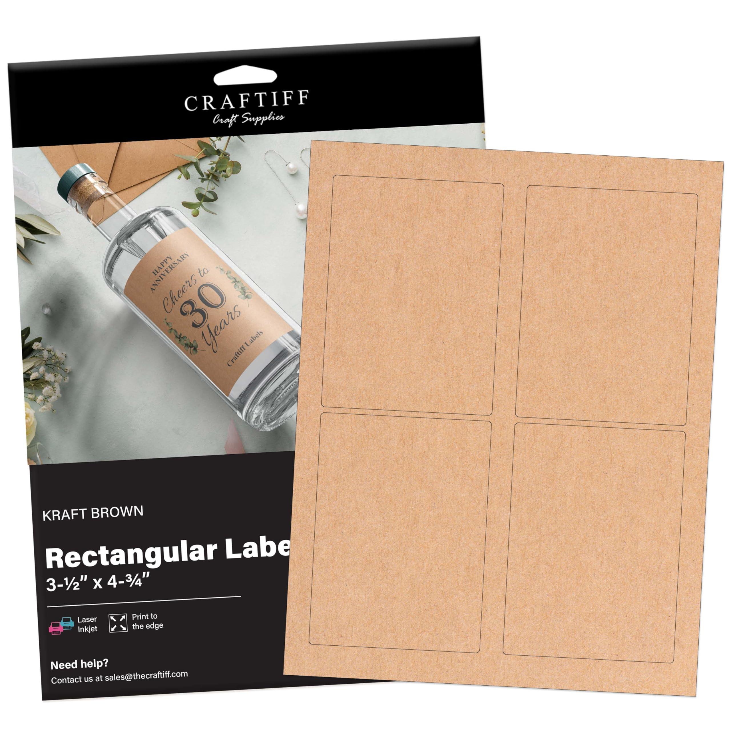 3-1/2 x 4-3/4 inch Rectangle Stickers Kraft Large Wine Labels for Bottles Printable Paper Brown Color, 100 Labels, for Inkjet and Laser Printer, Vinyl Sheets Address Personalized Wedding Craftiff