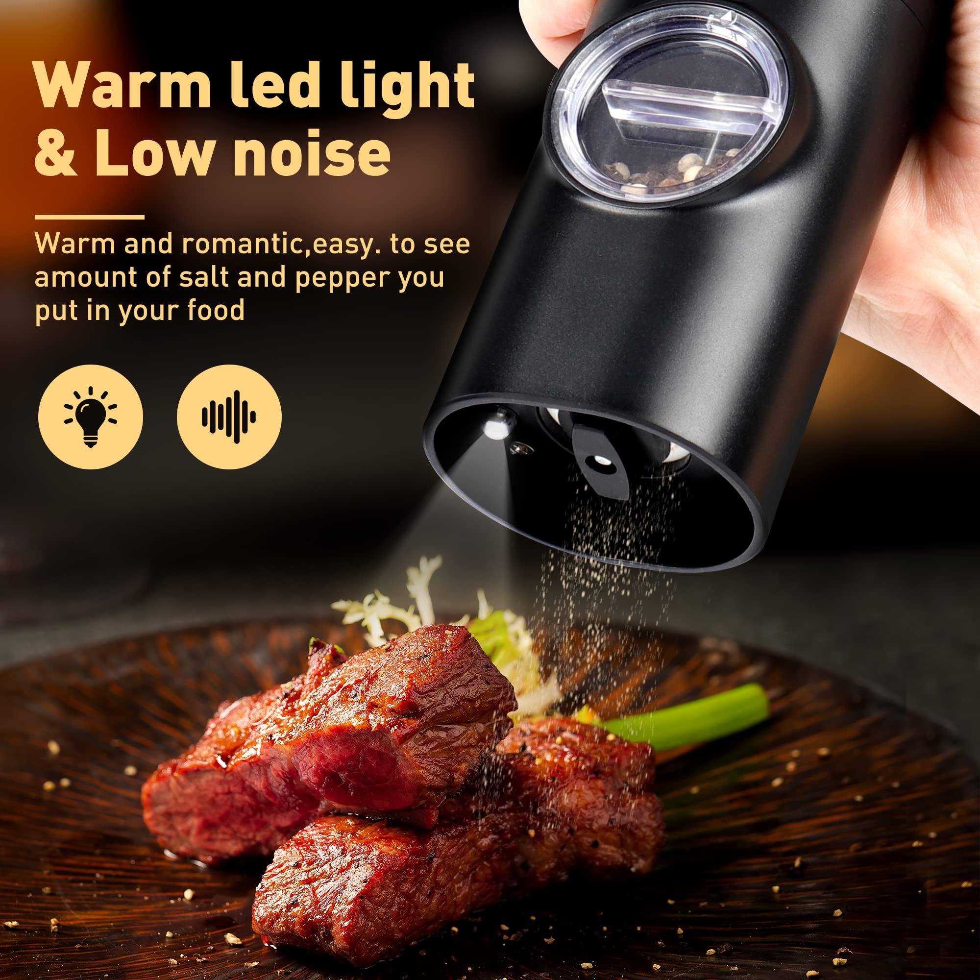 Electric Pepper Grinder or Salt Mill, Battery Powered Automatic Pepper Mill, Ceramic Grinder with Adjustable Coarseness, LED Light, One Hand Operation (1 pack) - Image 7