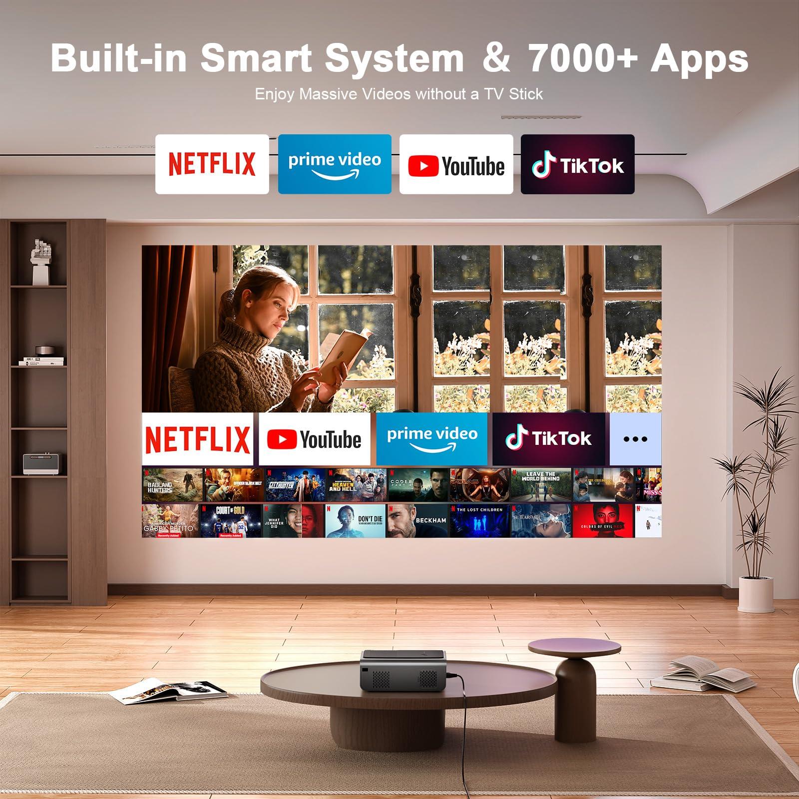 [Built-in Apps & Auto Focus/Keystone] Smart Projector with WiFi and Bluetooth, VOPLLS 700ANSI Native 1080P Outdoor Projector, 50% Zoom Home Theater Movie Projector for Bedroom/iOS/Android/PPT - Image 2