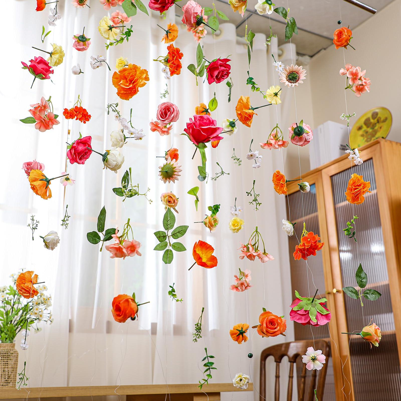 XunYee 6 Pcs 35.4 ft Flower Garlands Hanging Spring Wildflower Garlands Floral Vines Artificial Fake Flower Vines Faux Silk Wildflower Decor for Home Garden Spring Summer Wedding Party Arch Wall