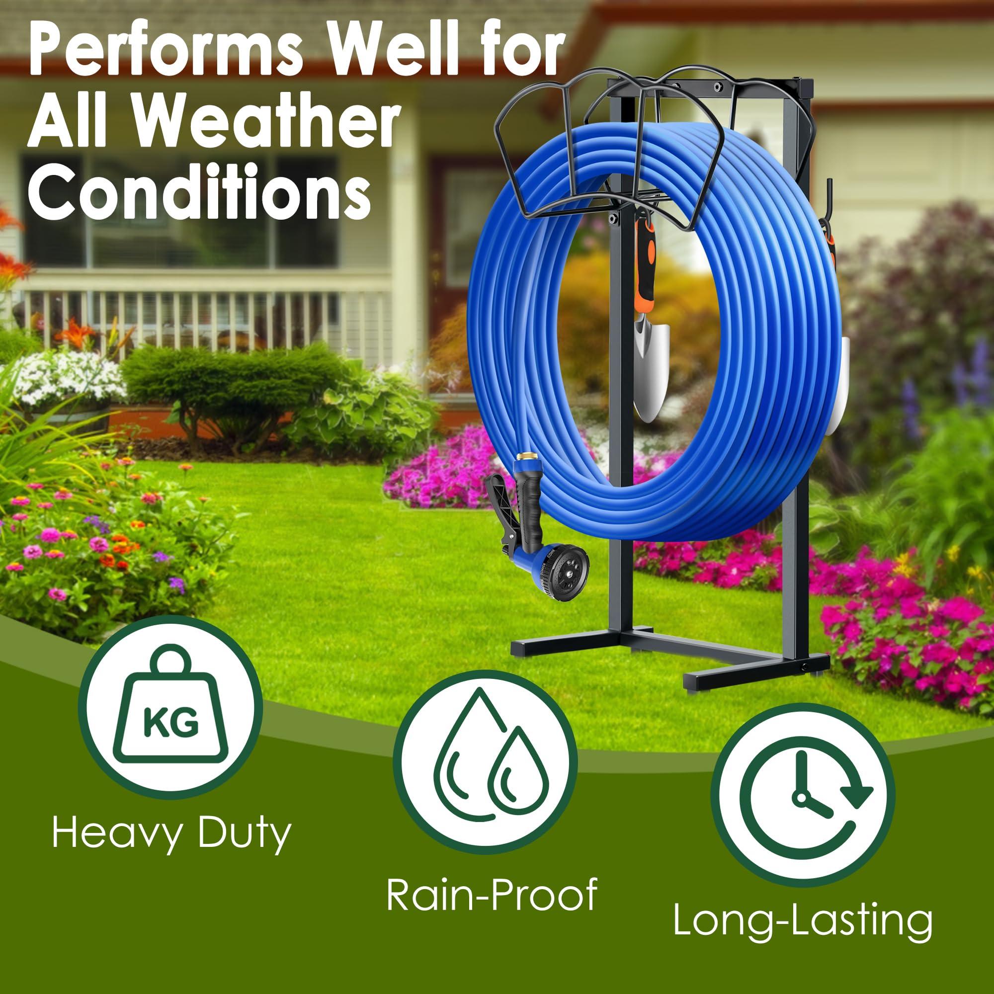 EONFAY Garden Hose Holder, Heavy Duty Water Hose Holders, Sturdy Metal Hose Stand, Hose Organizer, Water Hose Hanger Rack, Hose Reel Storage Stake hold 150Ft Water Hoses, for Patio, Lawn, Garden - Image 3