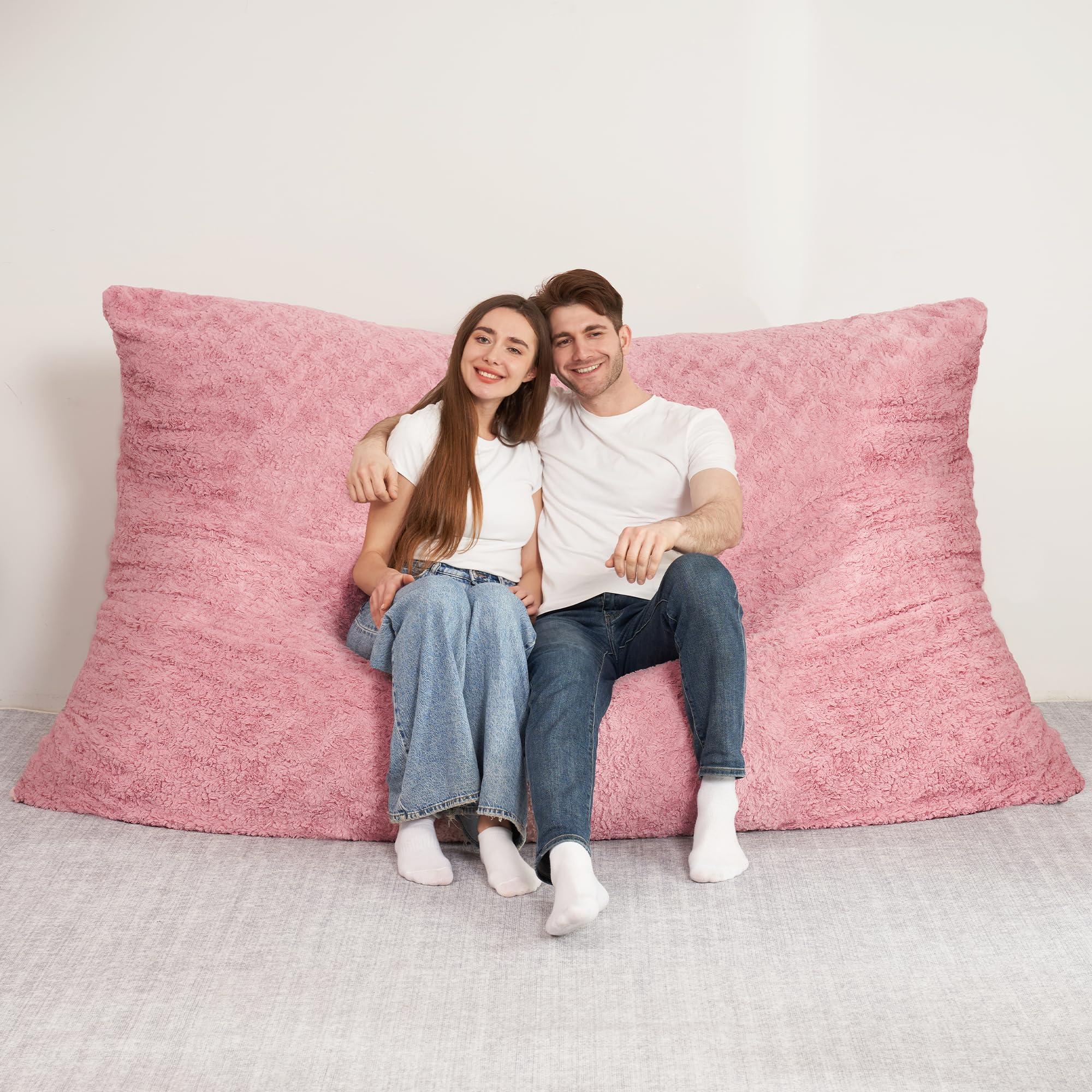 HABUTWAY 4 in 1 Bean Bag Chair, Giant Memory Foam Filling Bean Bag Sofa, Adult Bean Bag Chair, Machine Washable Faux Fur Cover, Bean Bag for Adult (Pink) - Image 6