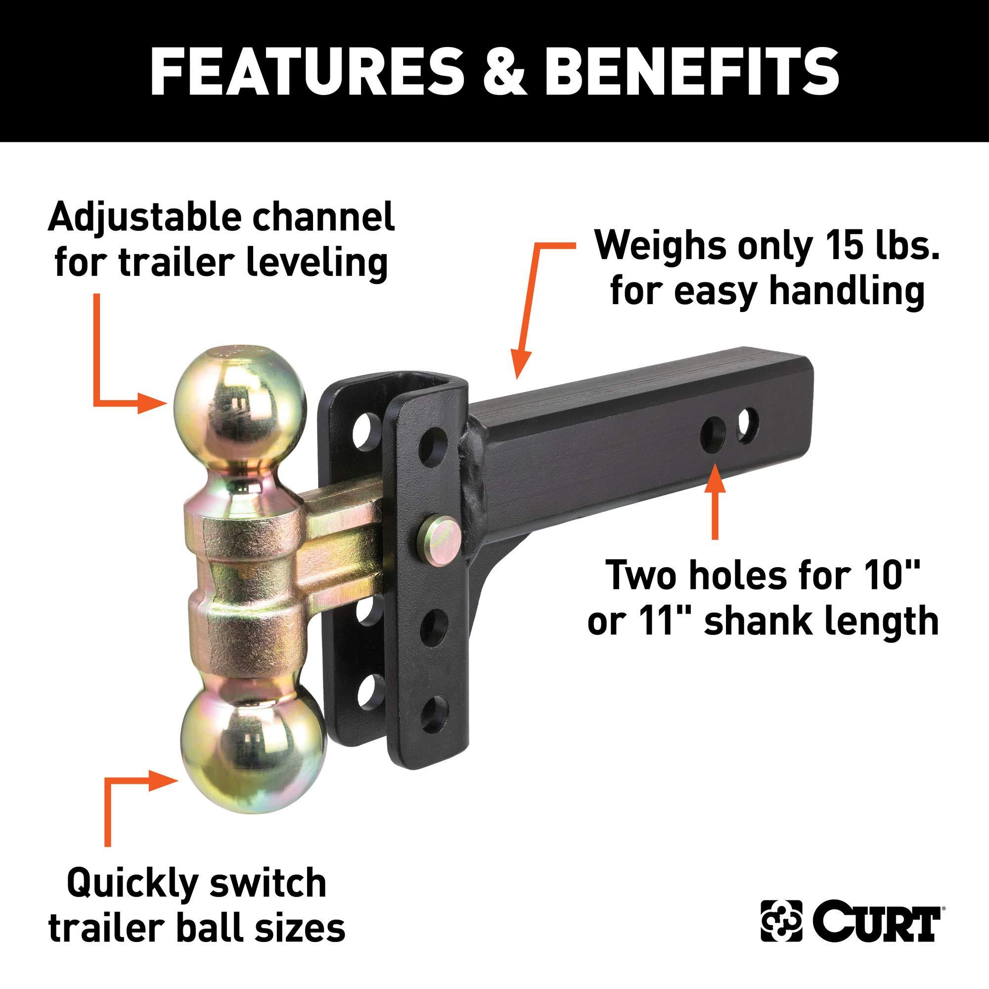 CURT 45903 Slim Adjustable Trailer Hitch Ball Mount, Fits 2-Inch Receiver, 3-3/4-In Drop, 2 or 2-5/16-Inch Balls, 10,000 Pounds - Image 3