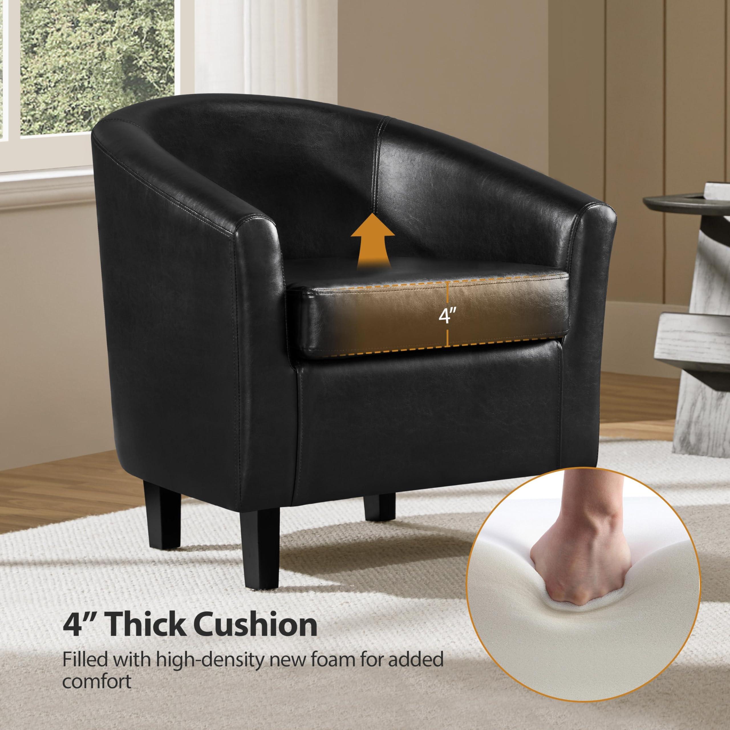 Yaheetech Barrel Chairs Set of 2, Faux Leather Club Armchairs, PU Leather Accent Chairs with Soft Padded Seat for Living Room Bedroom Waiting Reading Room, Black - Image 7