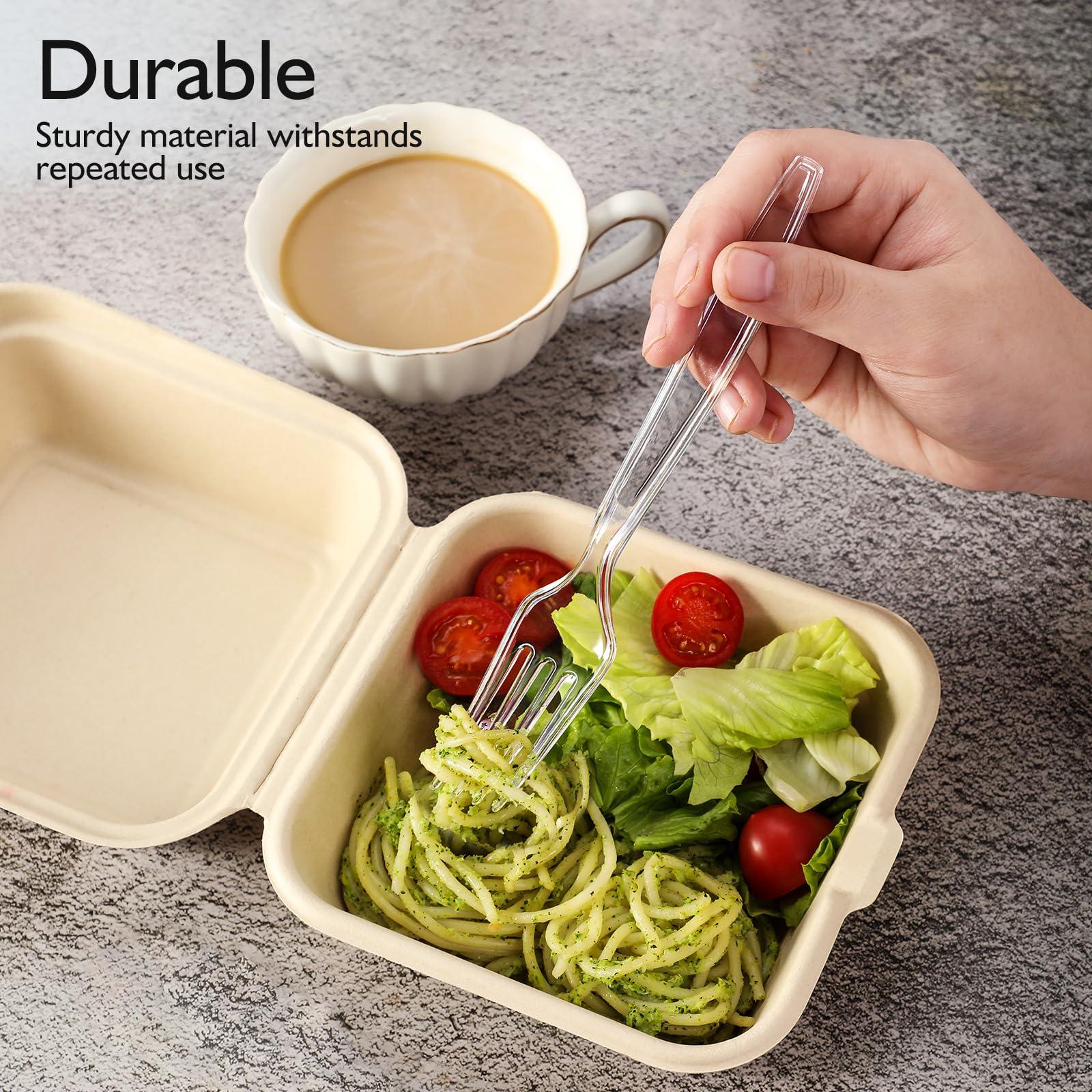 [100 Count] Clear Plastic Forks Heavy Duty, Premium Disposable Forks, Durable Plastic Cutlery for Parties, Picnics, Big Event, Daily Use - Heat Resistant & BPA Free - Image 2
