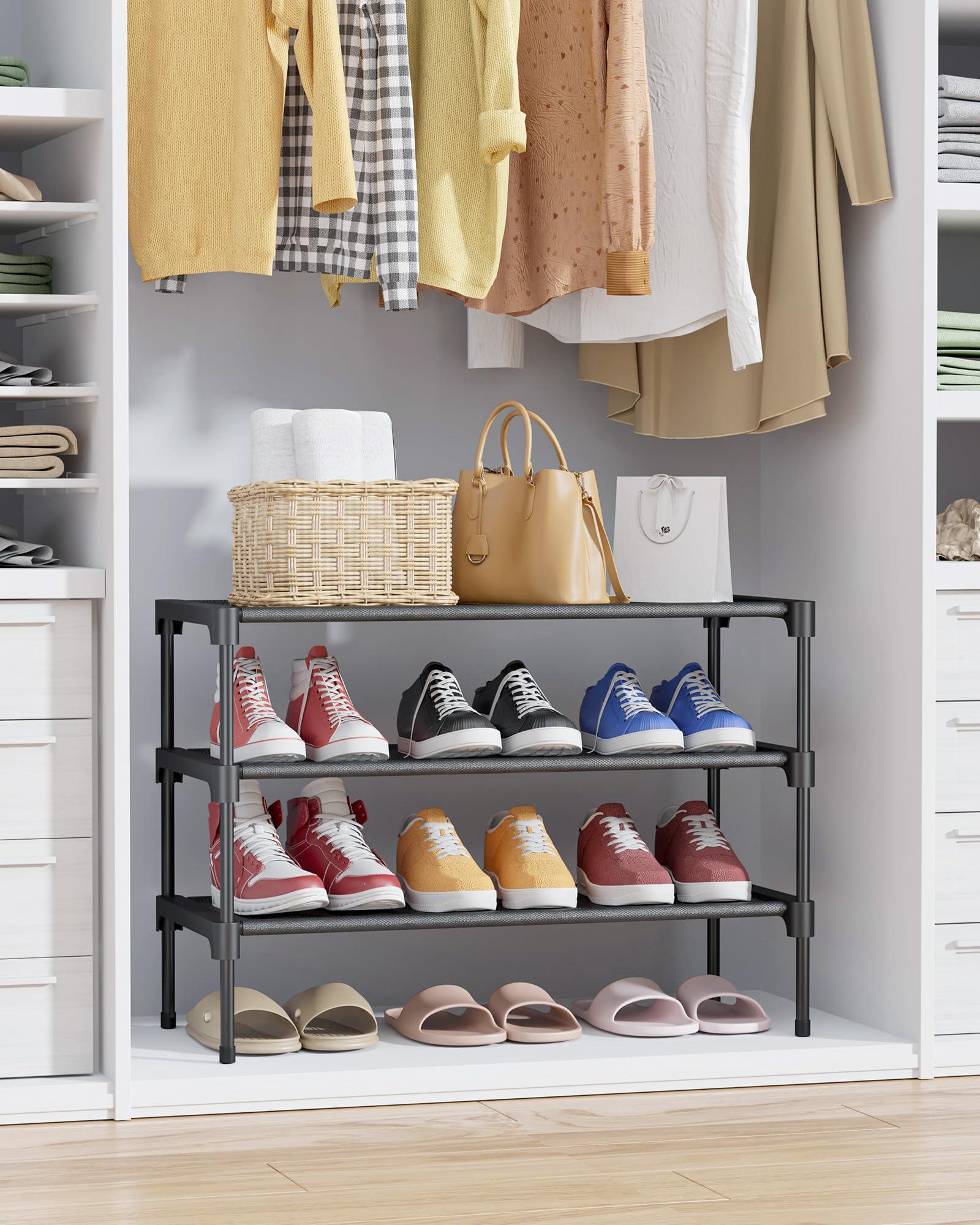 Kitsure Shoe Rack - Premium Non-Woven Shoe Rack Shelf, Shoe Organizer for Closet, Entryway, Garage & Corridor, Sturdy & Durable Long Stackable Shoe Shelves, Medium, Black - Image 4